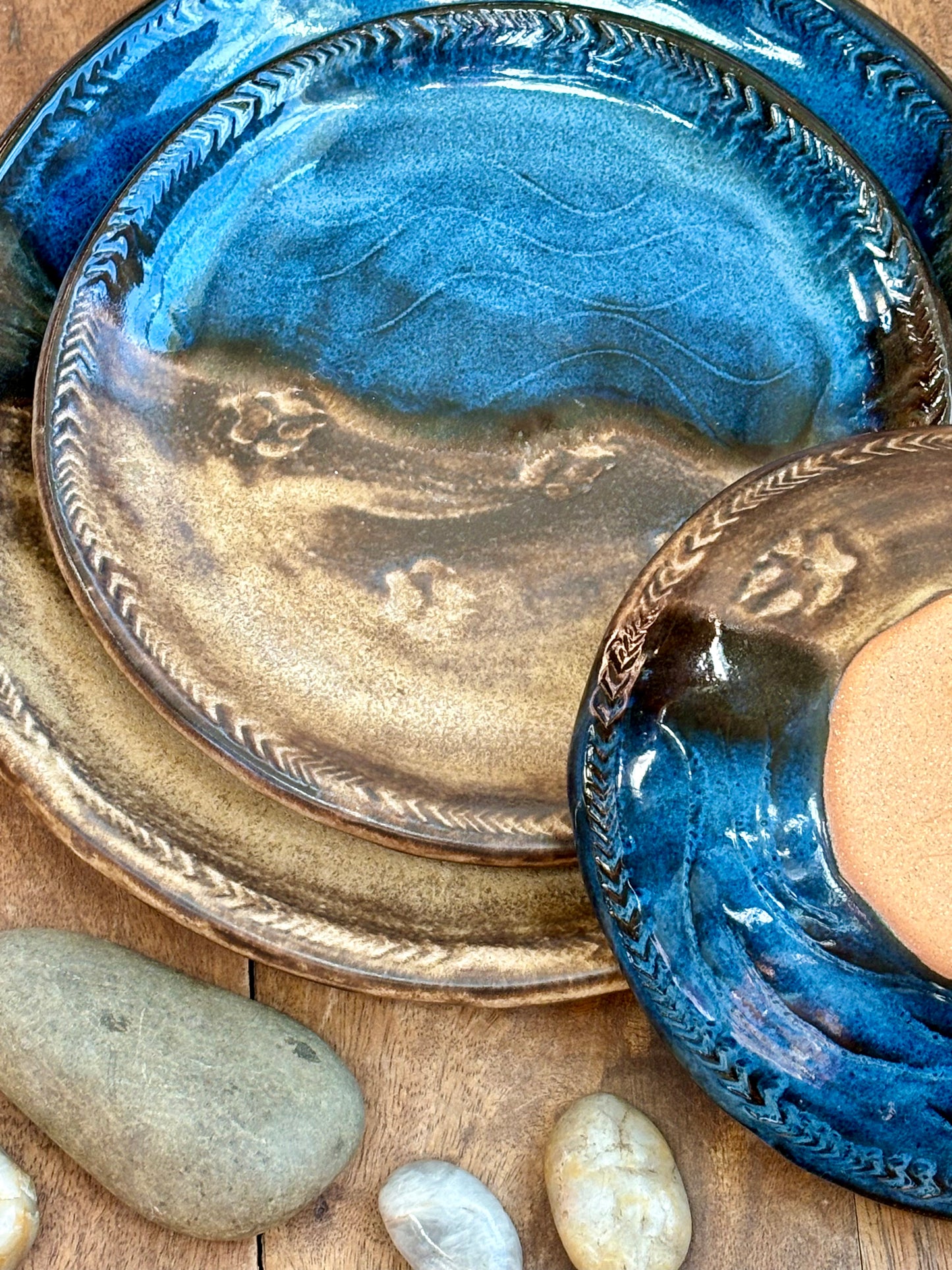 Rustic River Wolf Dinnerware Set ~ River Blue & Brown