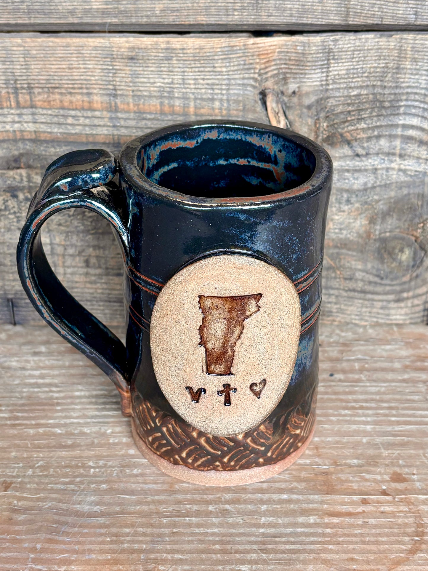 Vermont Love Mug ~ 14 oz~ Smokey Charcoal & Brown Glaze