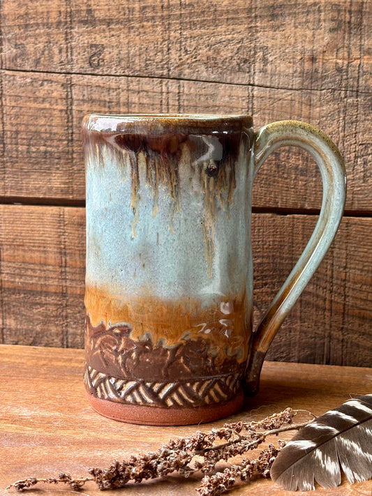 Wild Buffalo Mug ~ 12oz~ Turquoise & Brown Glaze