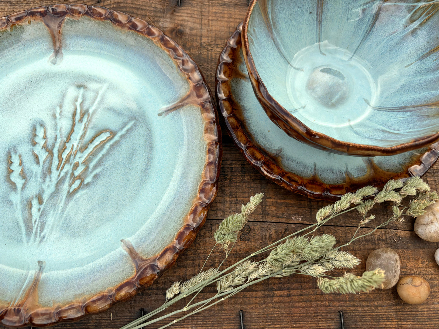 Rustic Wild Grasses Dinnerware ~ Dinner Plate/Lunch Plate/Bowl ~ Turquoise & Brown