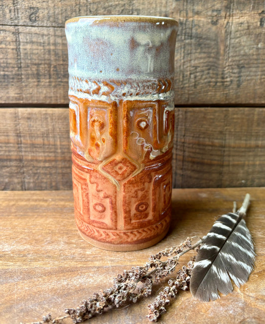 Southwestern Tall Boy Tumbler ~ 14 oz~ Sedona Red & Birch Glaze