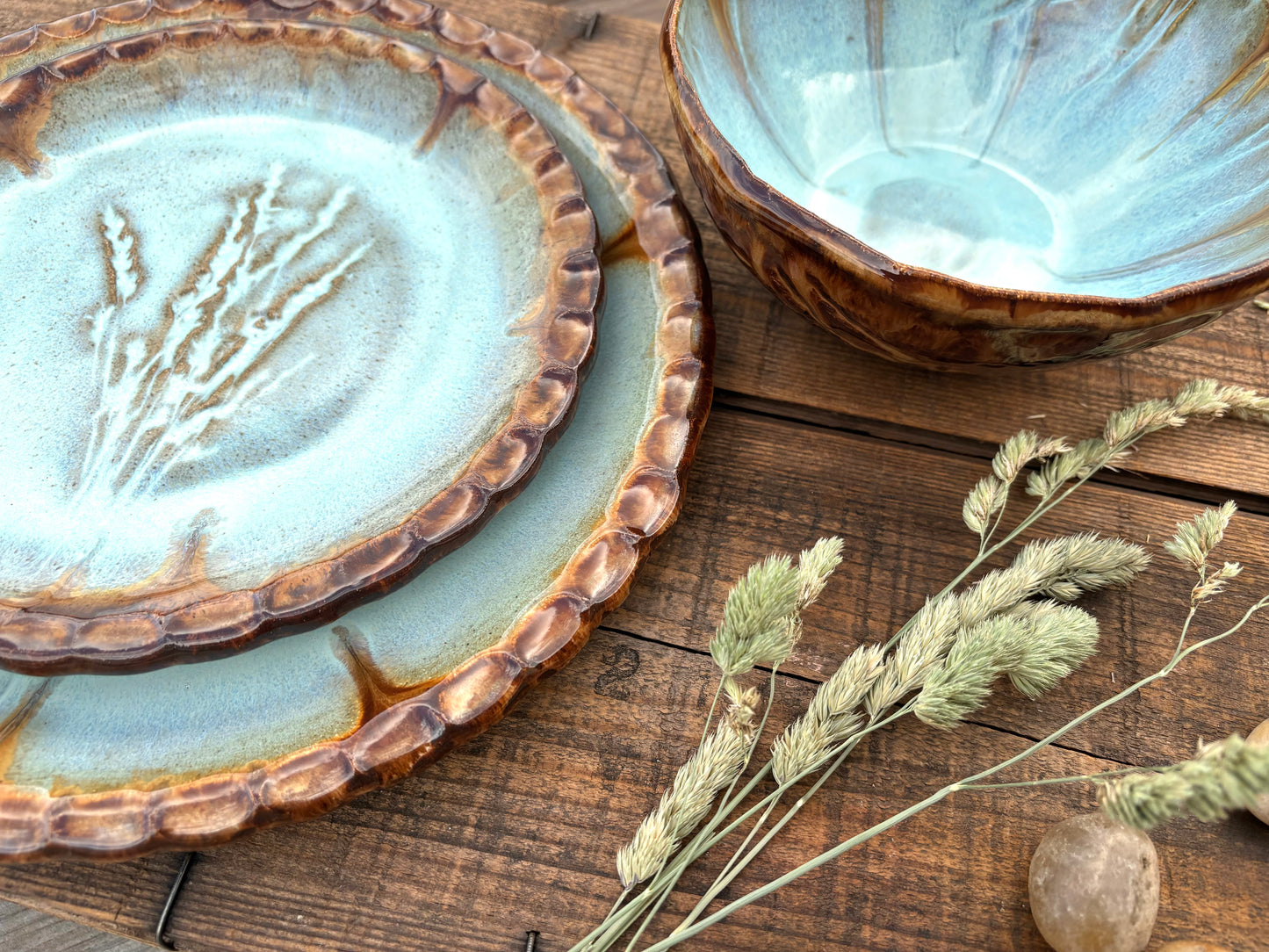 Rustic Wild Grasses Dinnerware ~ Dinner Plate/Lunch Plate/Bowl ~ Turquoise & Brown