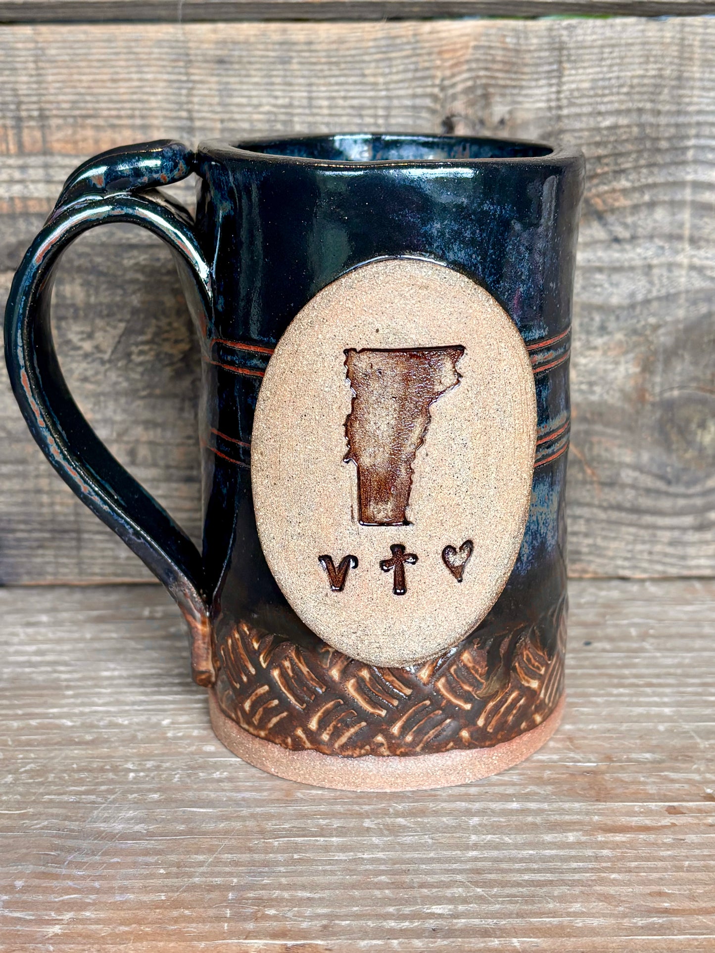 Vermont Love Mug ~ 14 oz~ Smokey Charcoal & Brown Glaze