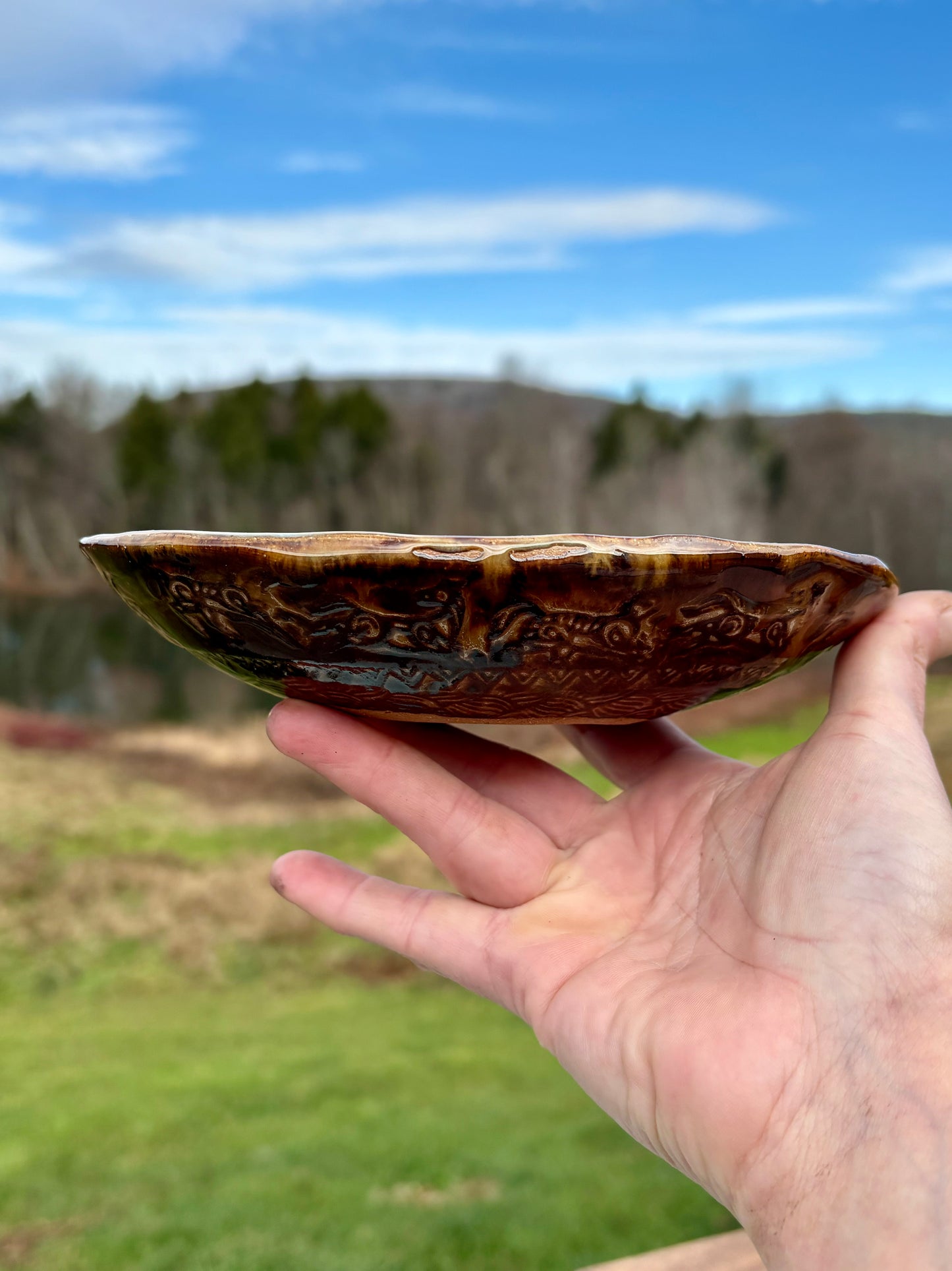 Rustic Wild Mustang Oval Ice Cream & Snack Bowl ~ Turquoise & Brown