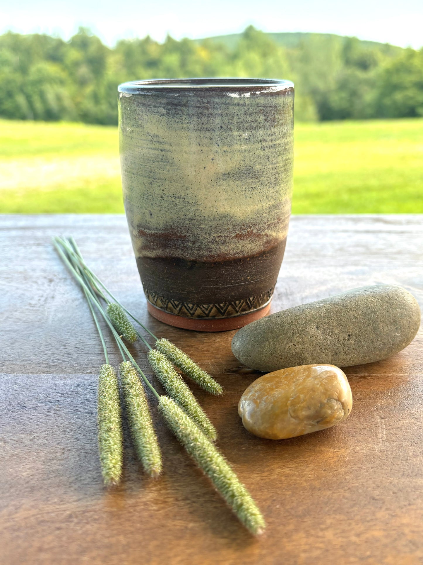 Rustic Arrowhead Tumbler ~ 8 oz~ Birch & Brown Glaze