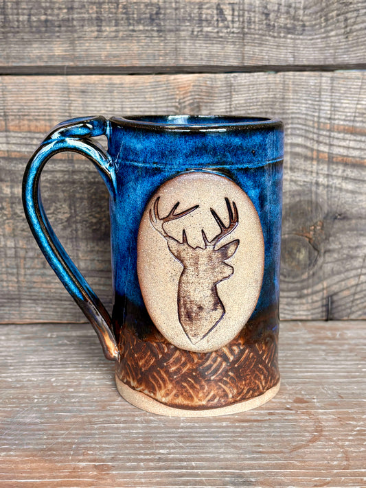 Wild Buck Mug ~ 14 oz~ River Blue & Brown Glaze