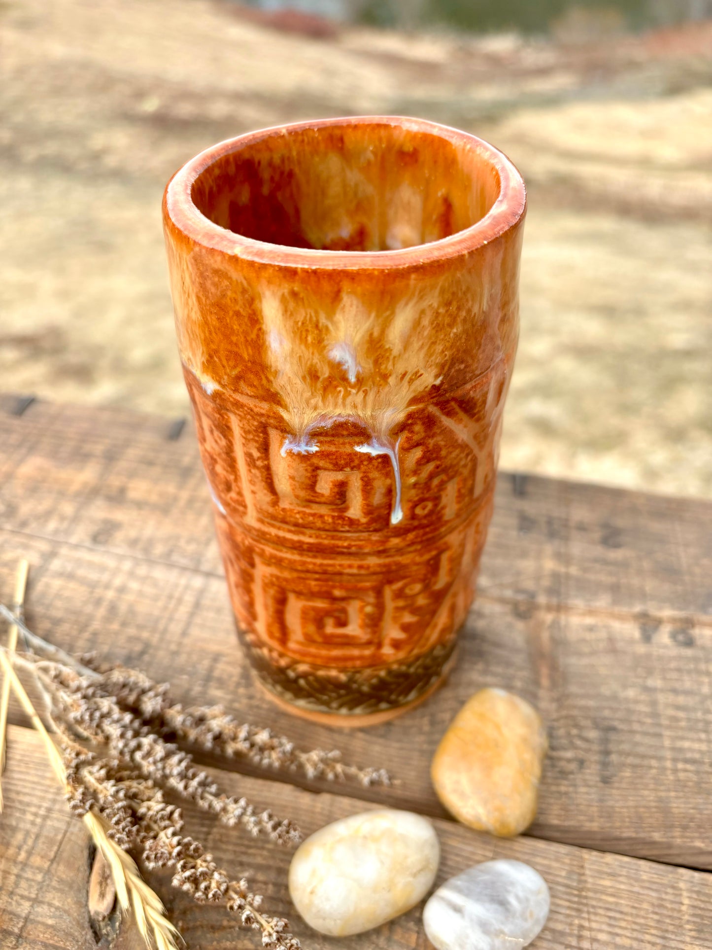 Southwestern Tall Boy Tumbler ~ 14 oz~ Sedona Red & Brown Glaze