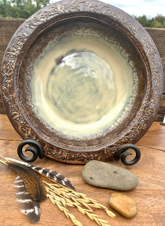 Rustic Wild Mustang Serving & Baking Bowl ~ 12” Diameter ~ 2.5” Depth~ Birch & Brown