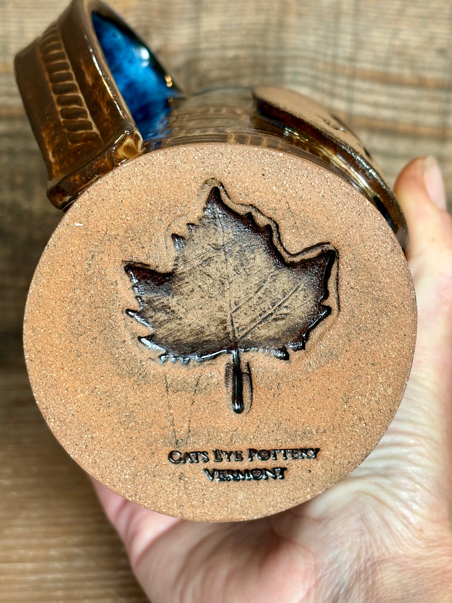 Vermont Love Mug ~ 14 oz~ River Blue & Brown Glaze