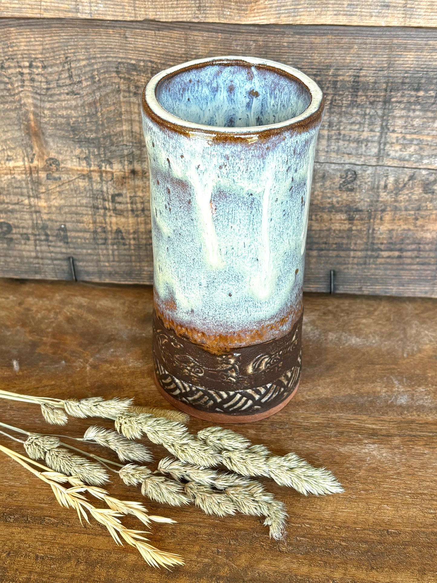 Wild Mustang Tall Boy Tumbler ~ 14 oz~ Birch & Brown Glaze