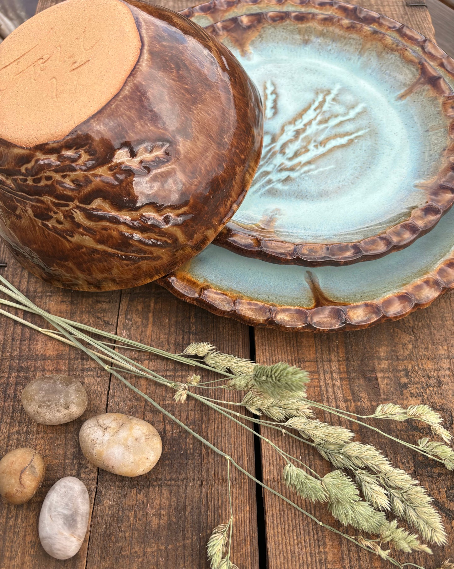 Rustic Wild Grasses Dinnerware ~ Dinner Plate/Lunch Plate/Bowl ~ Turquoise & Brown