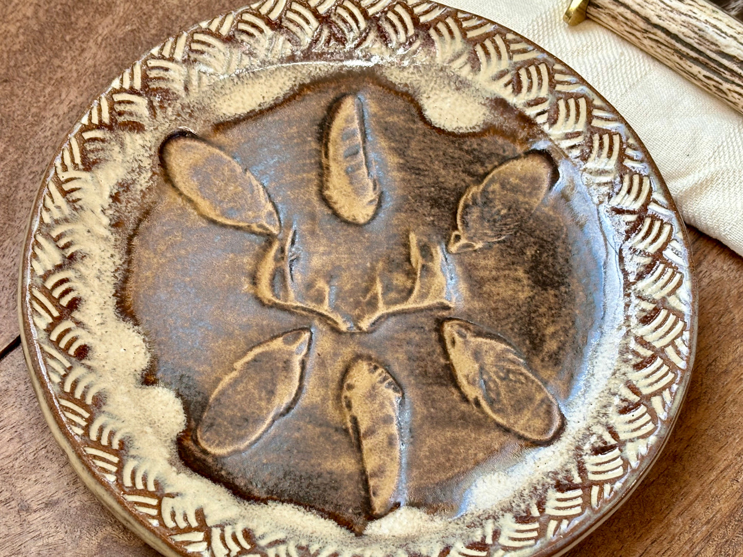 Rustic Antler & Feather Lunch/Sandwich Plate ~ 7” ~ Sedona Red & Brown Glaze