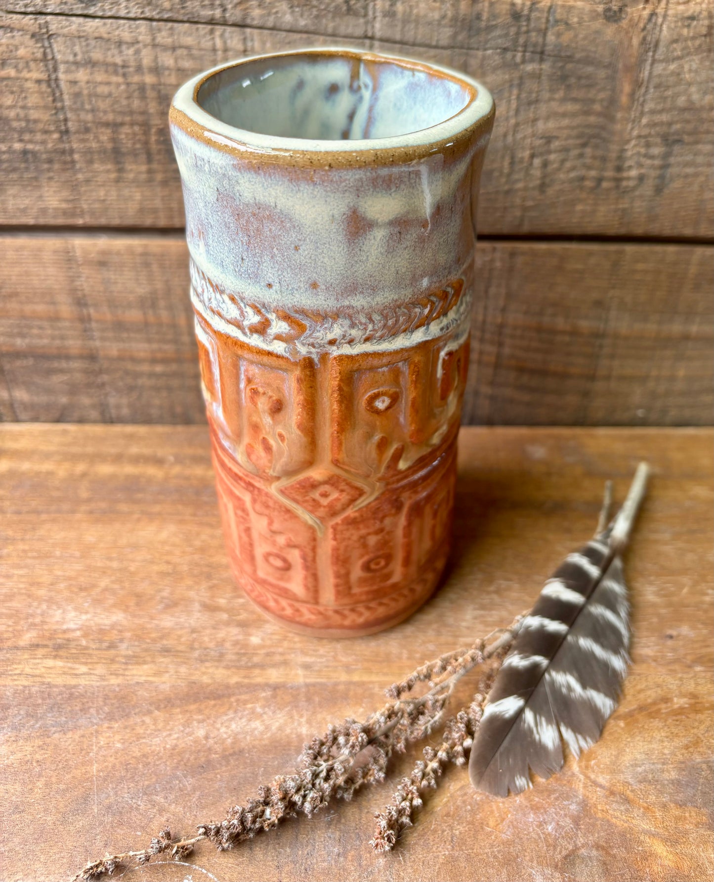 Southwestern Tall Boy Tumbler ~ 14 oz~ Sedona Red & Birch Glaze