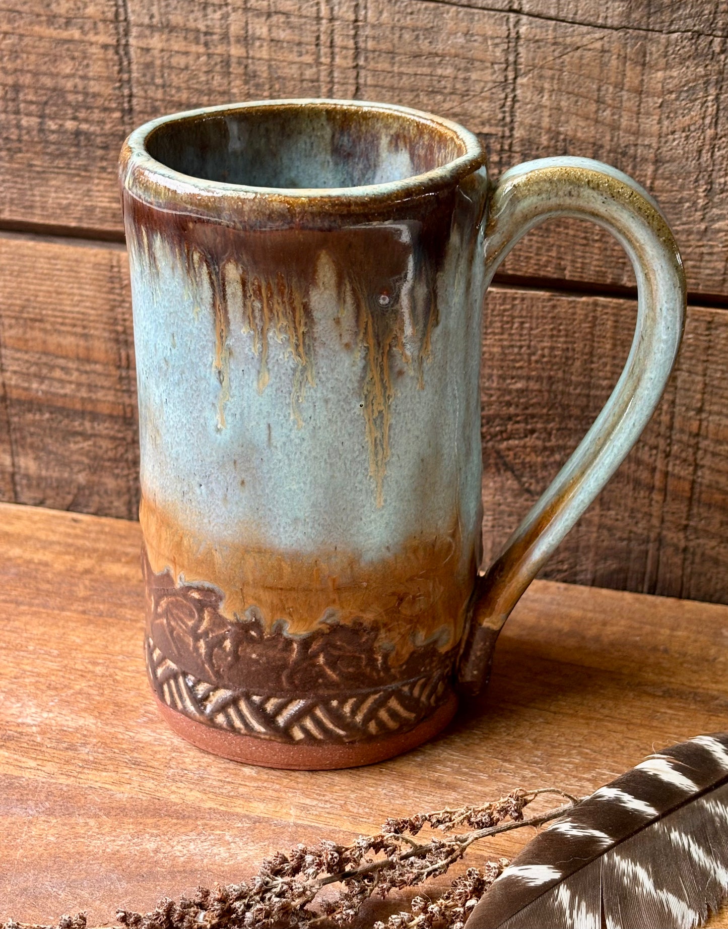 Wild Buffalo Mug ~ 12oz~ Turquoise & Brown Glaze