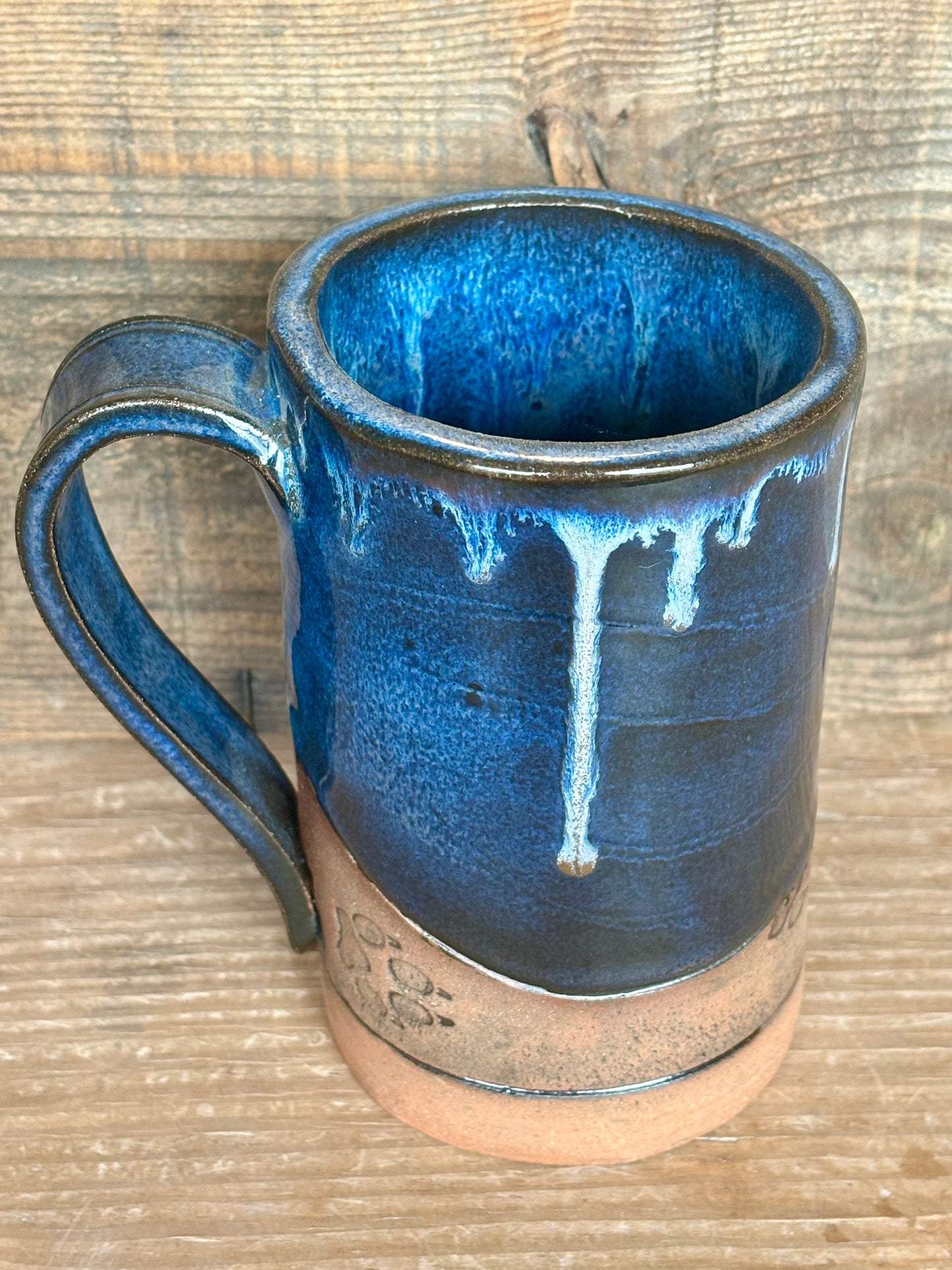 Wild River Wolf Mug ~ 14 oz~ River Blue & Brown Glaze