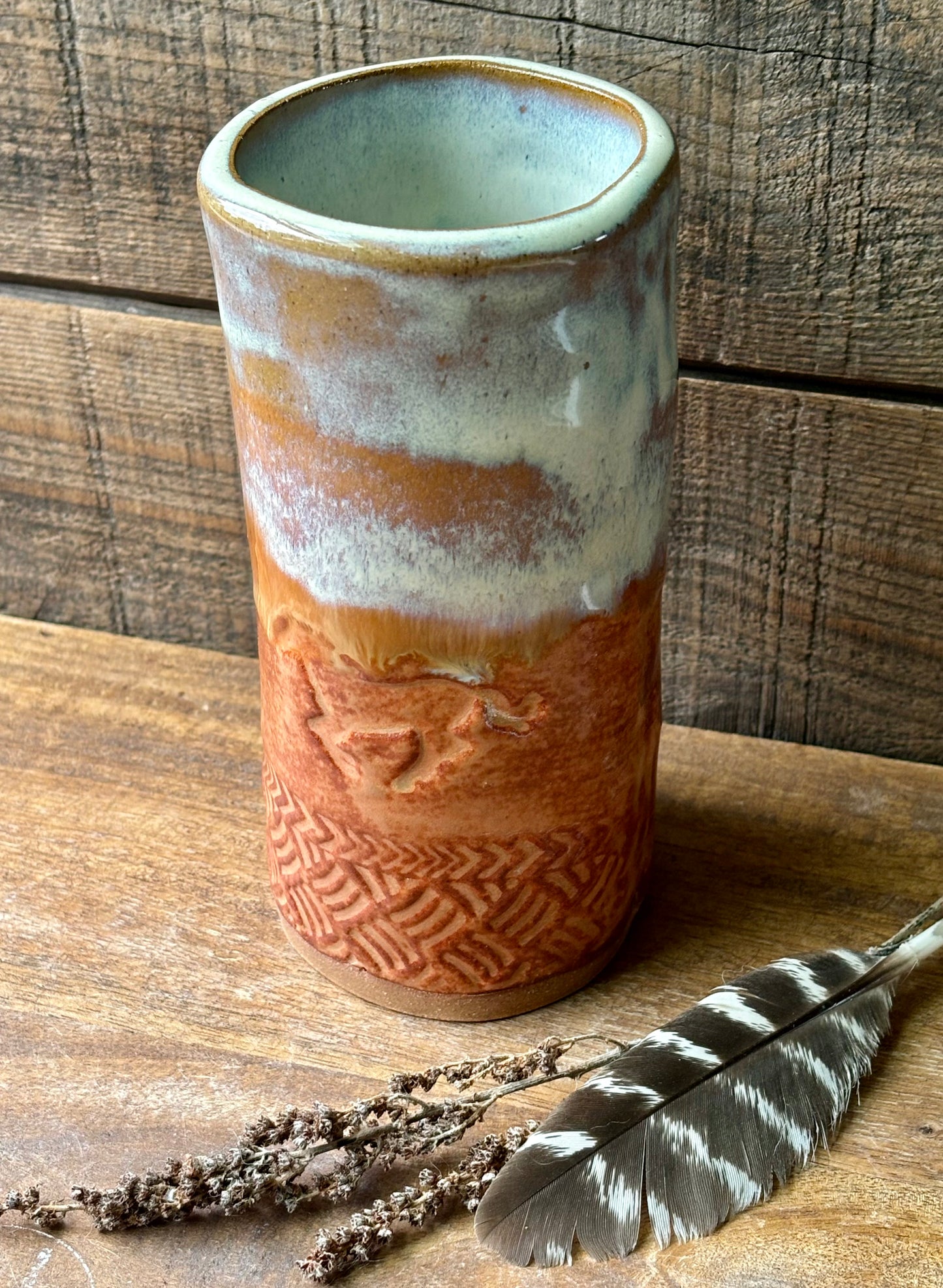 Wild Mustang Tall Boy Tumbler ~ 14 oz~ Sedona Red & Birch Glaze