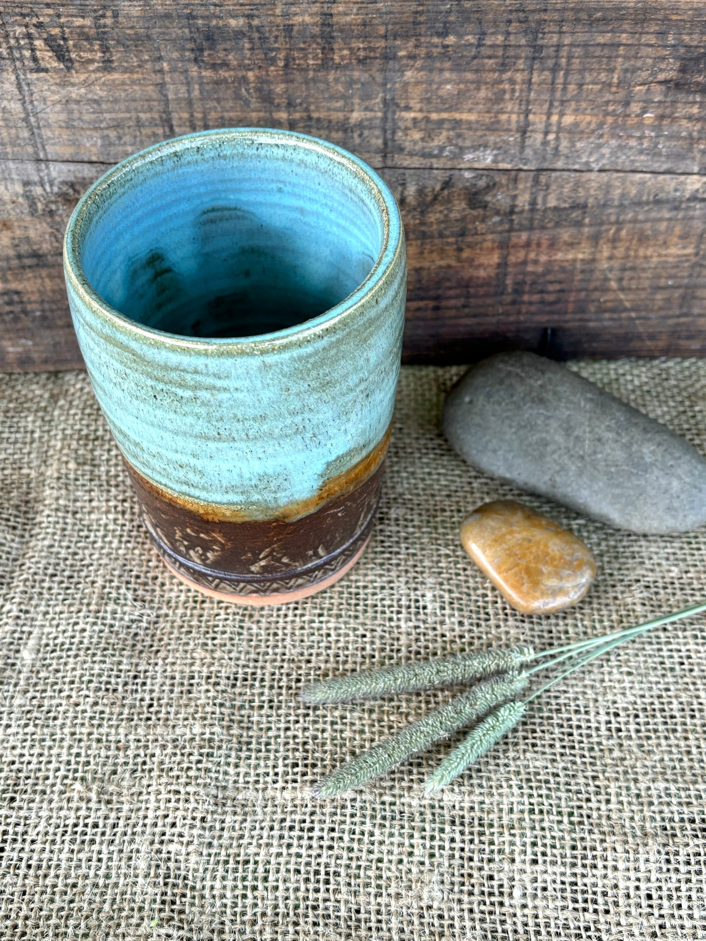 Wild Buffalo Tumbler ~ 8 oz~ Turquoise & Brown Glaze