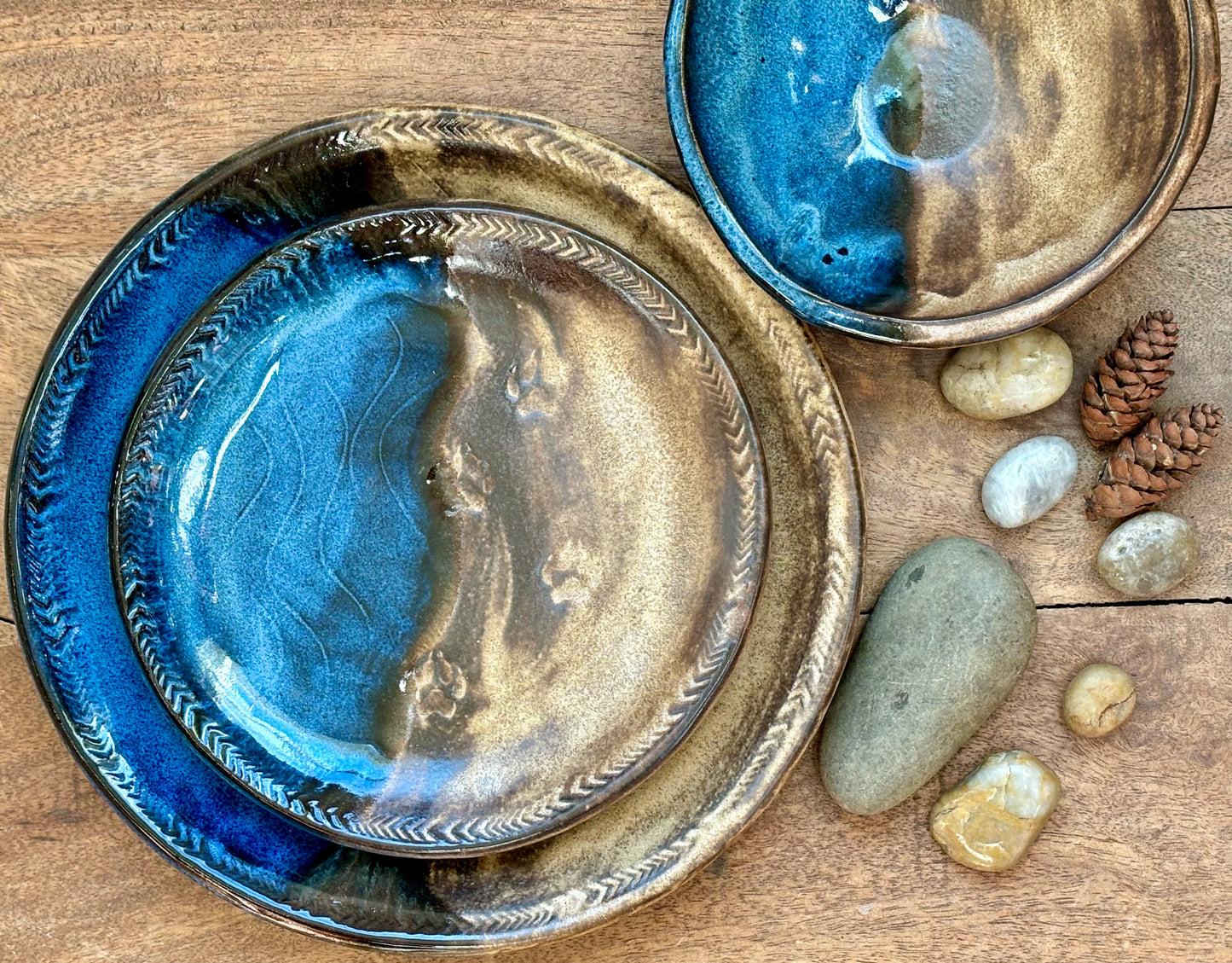 Rustic River Wolf Dinnerware Set ~ River Blue & Brown