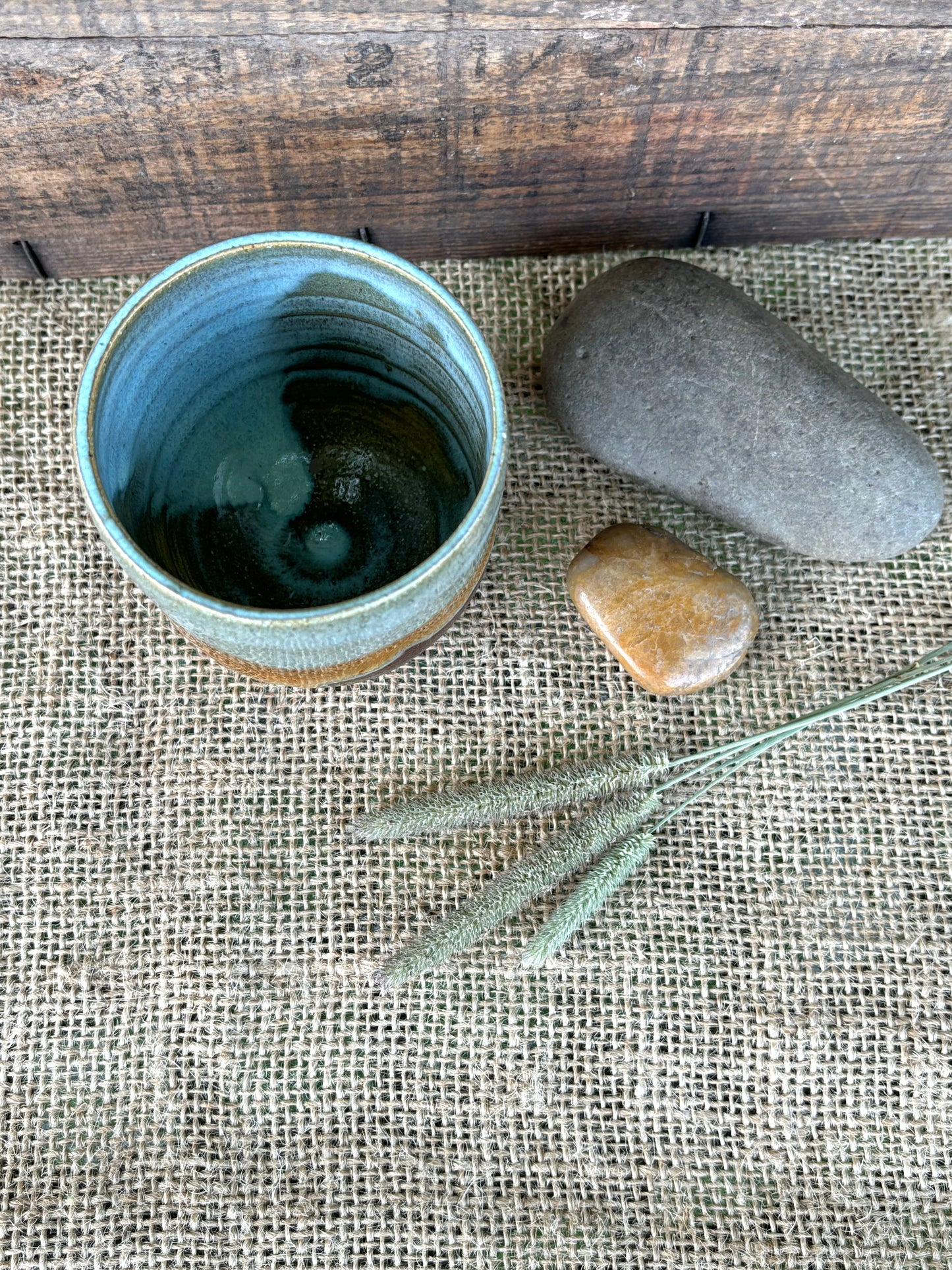 Rustic Arrowhead Tumbler ~ 5 oz~ Turquoise & Brown Glaze