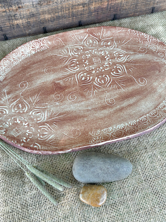 Rustic Native Mandala Serving Platter ~ Appetizer Server ~ Red Sands