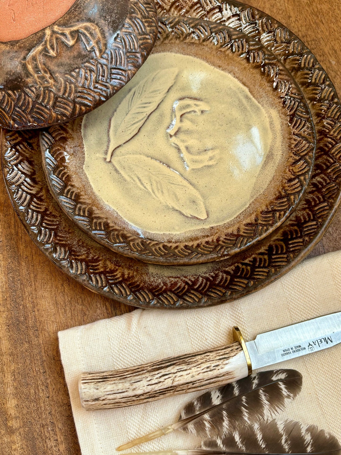 Rustic Antler & Feather Dinnerware ~ Dinner Plate/Lunch Plate/Bowl ~ Birch & Matte Brown