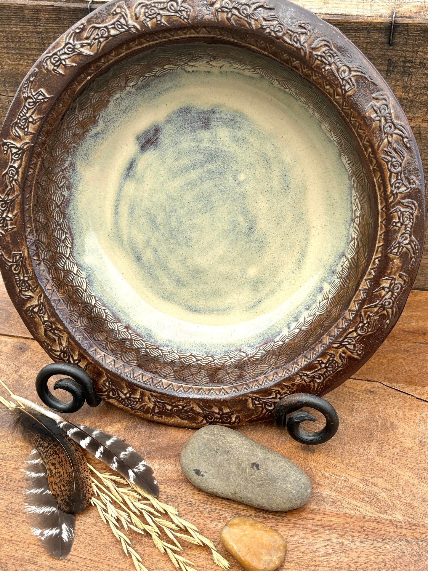 Rustic Wild Mustang Serving & Baking Bowl ~ 12” Diameter ~ 2.5” Depth~ Birch & Brown