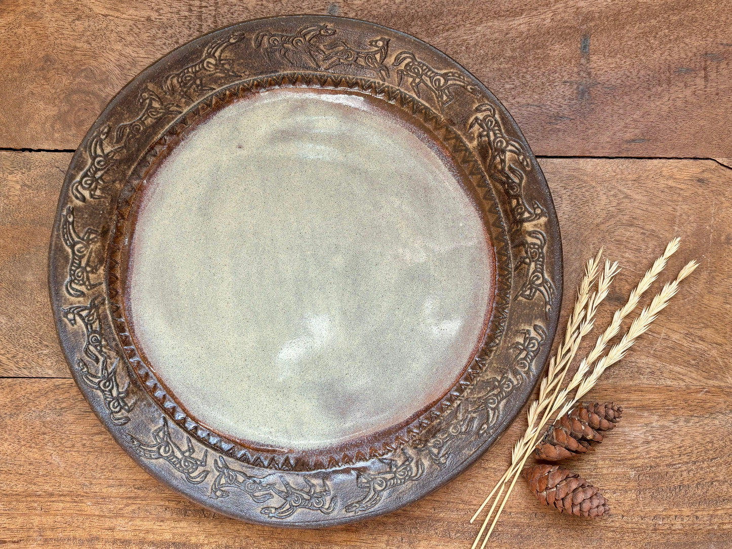 Rustic Wild Mustang Dinner Plate ~ 10” ~ Birch & Brown Glaze