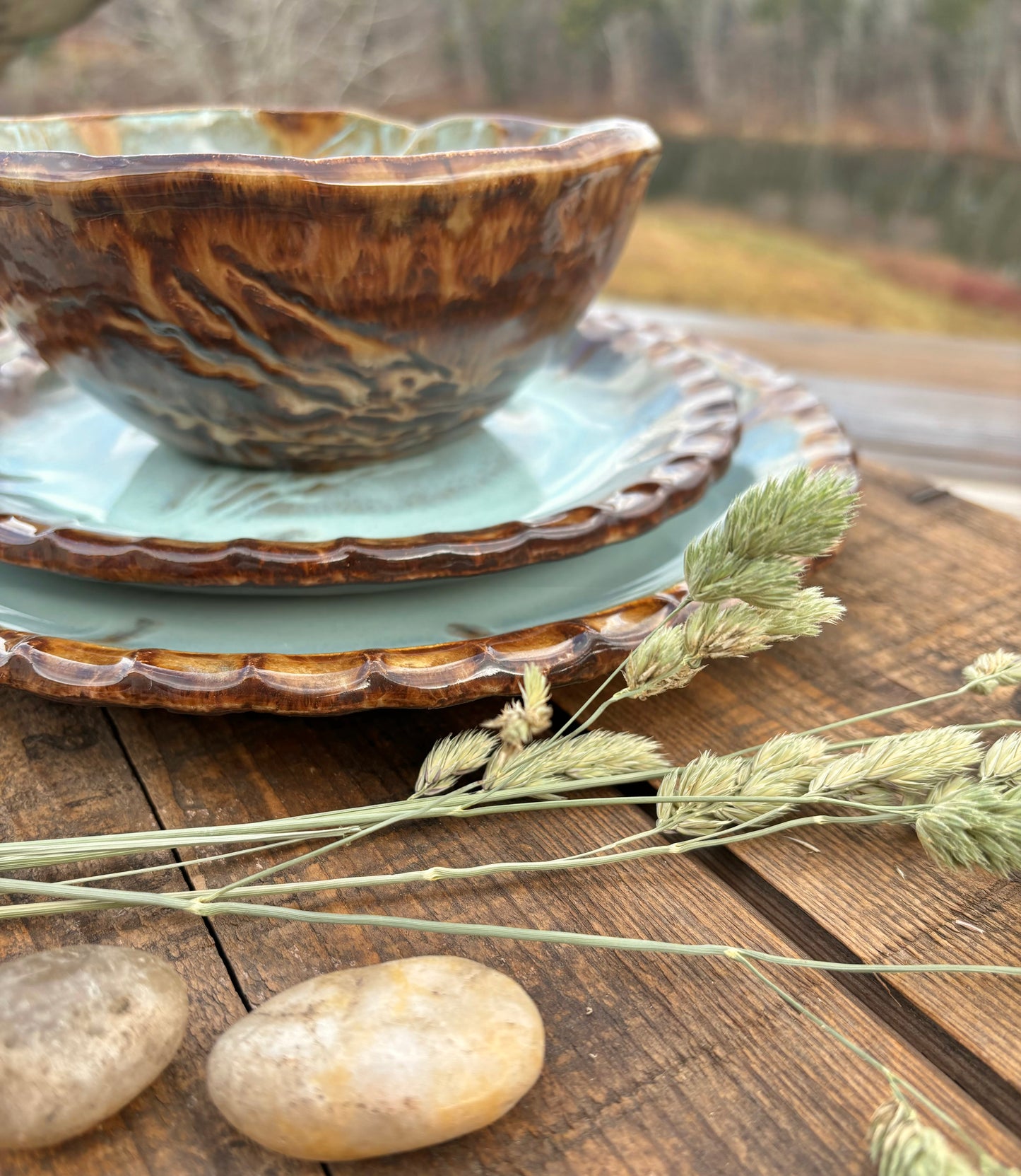 Rustic Wild Grasses Dinnerware ~ Dinner Plate/Lunch Plate/Bowl ~ Turquoise & Brown