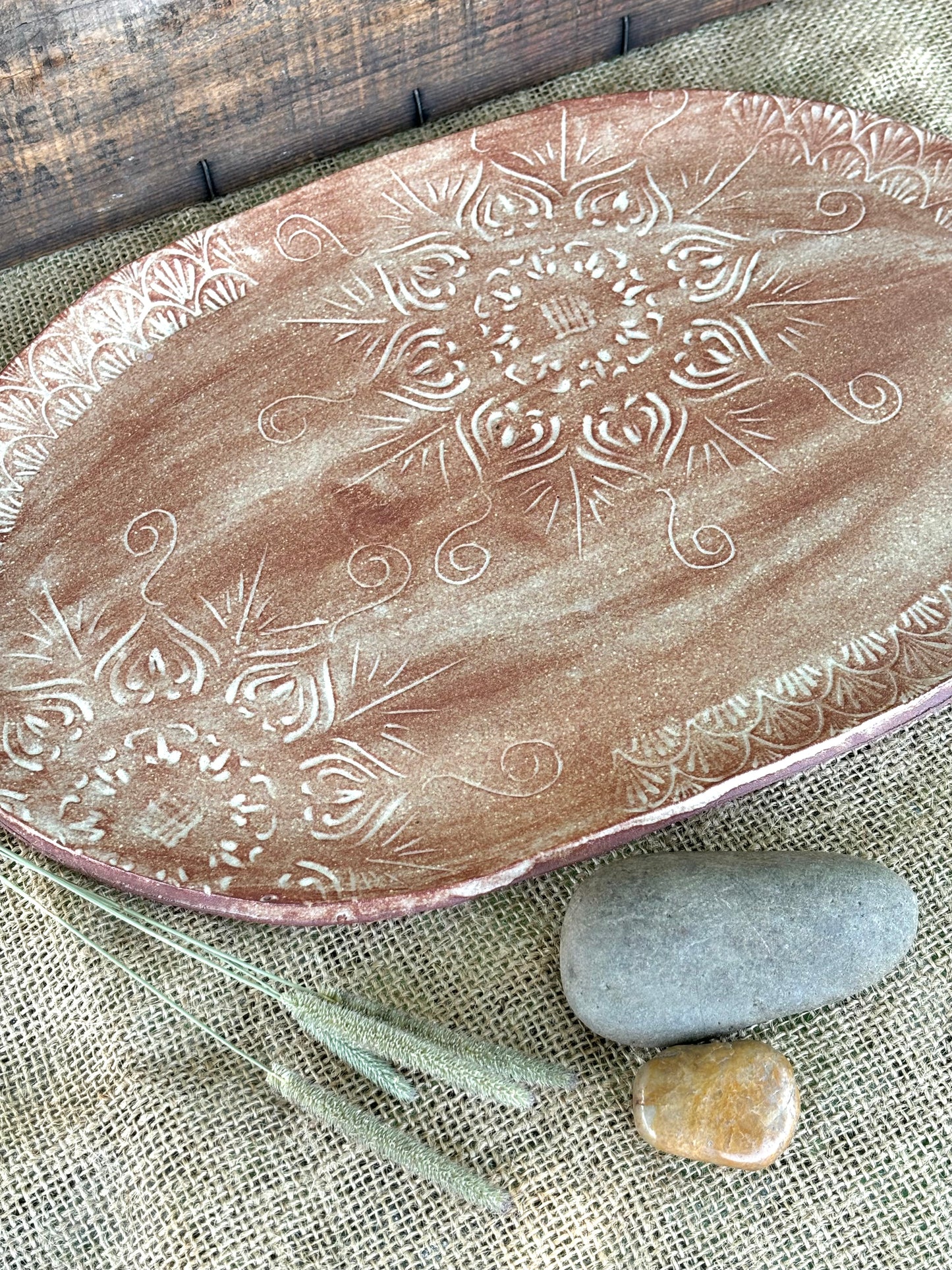 Rustic Native Mandala Serving Platter ~ Appetizer Server ~ Red Sands