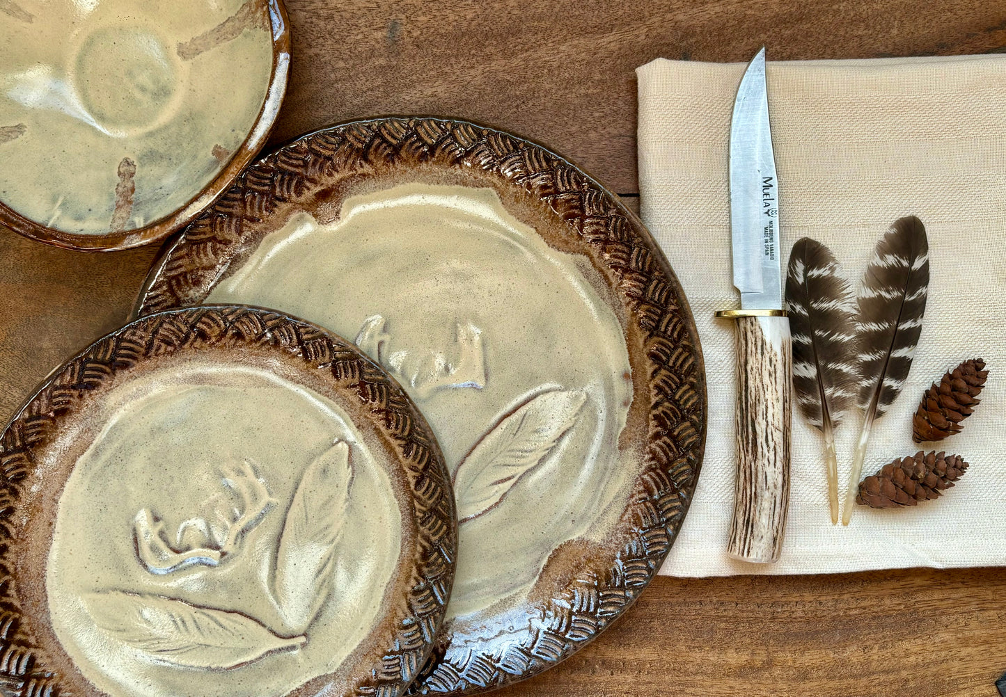 Rustic Antler & Feather Dinnerware ~ Dinner Plate/Lunch Plate/Bowl ~ Birch & Matte Brown