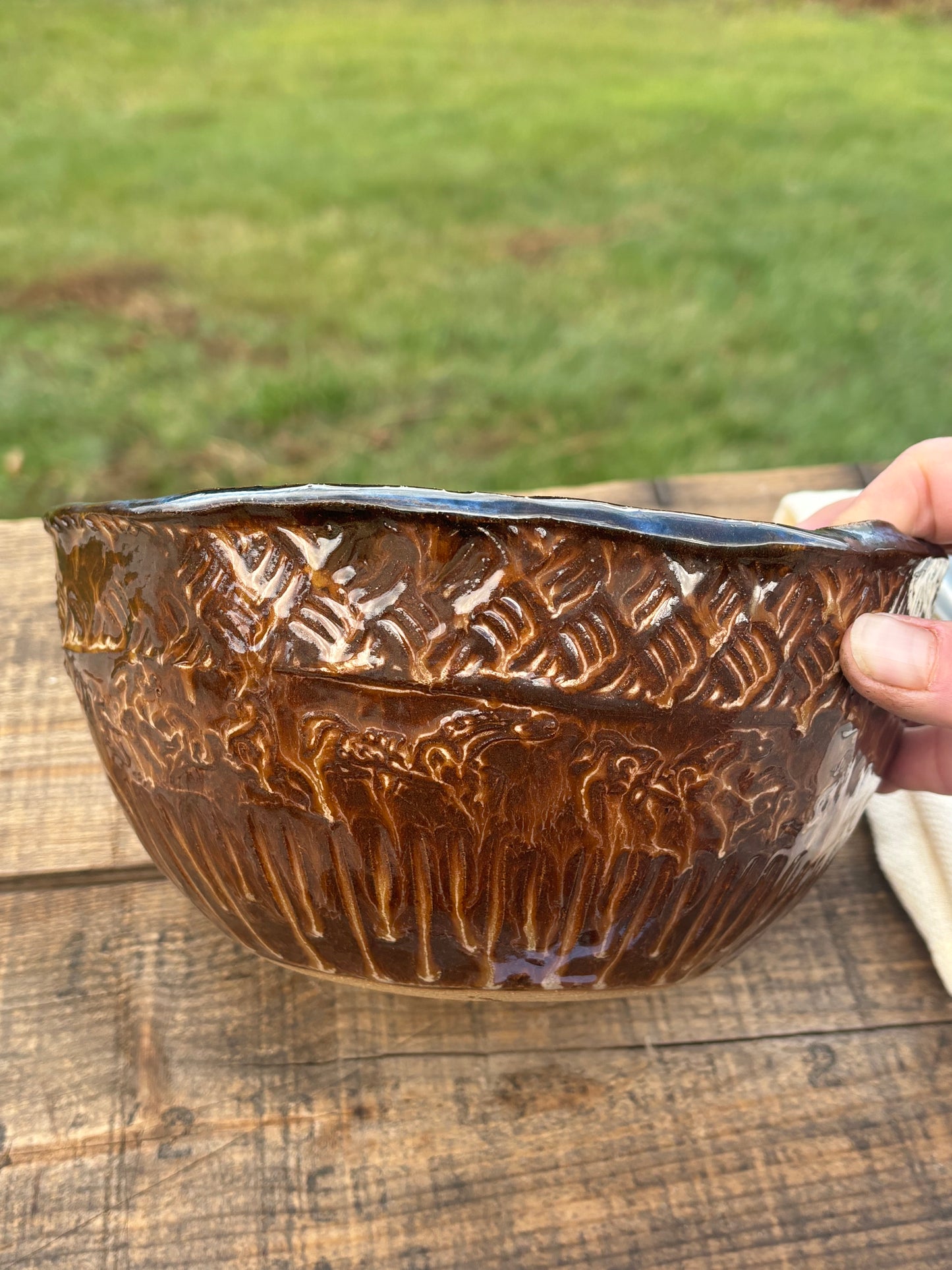 Rustic Wild Mustang Mixing & Serving Bowl ~ 7.5” x 3.75” ~ Blue Drip & Brown