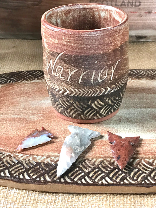 Rustic Warrior Strength Tumbler ~ 8 oz~ Sand & Brown Glaze