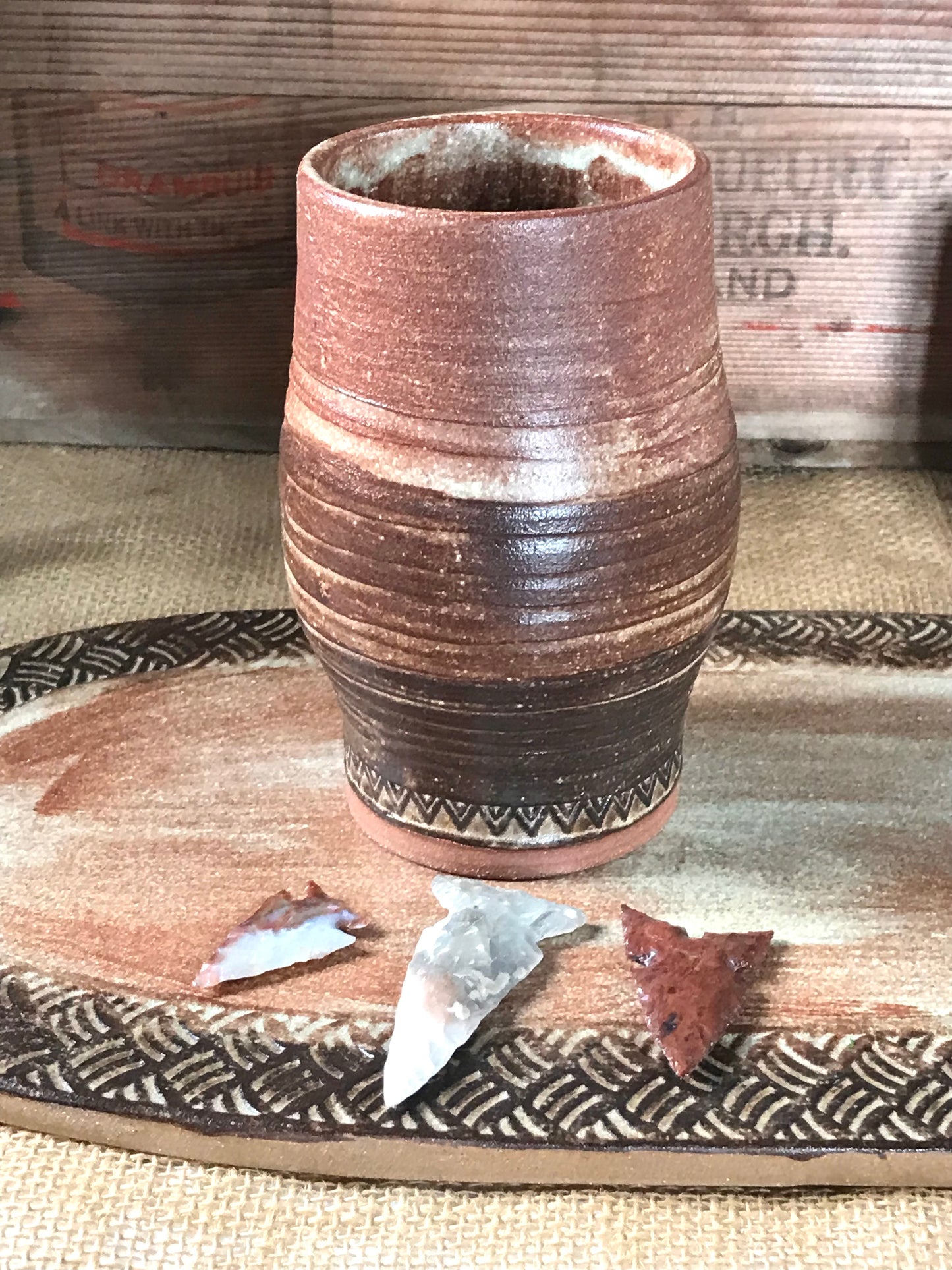 Rustic Spiral Tumbler ~ 14 oz~ Red Sands & Brown Glaze