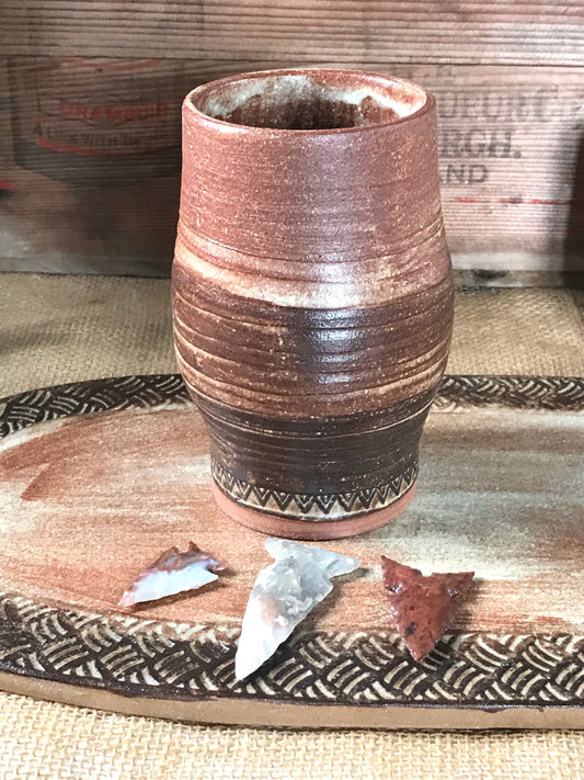 Rustic Spiral Tumbler ~ 14 oz~ Red Sands & Brown Glaze