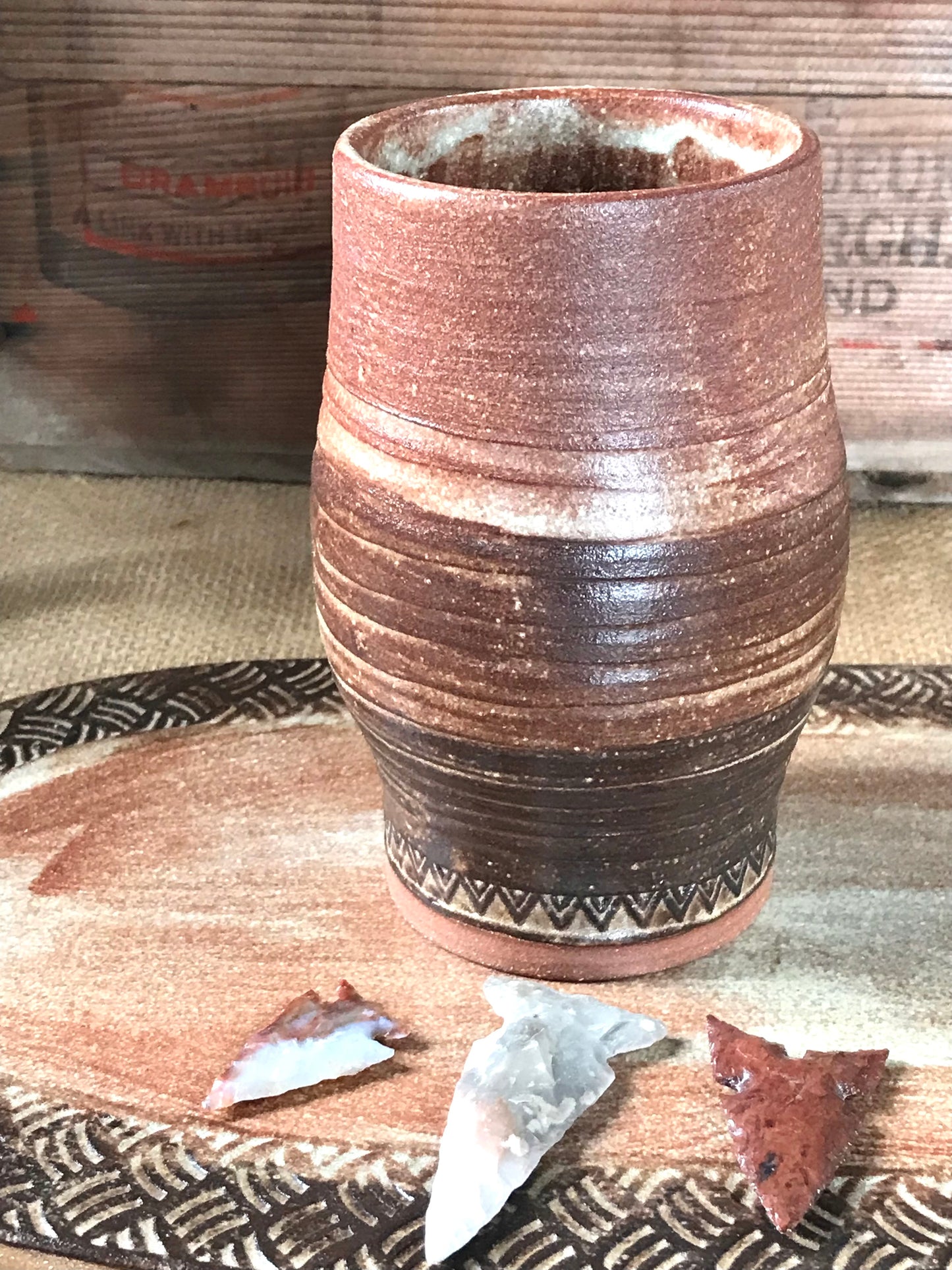 Rustic Spiral Tumbler ~ 14 oz~ Red Sands & Brown Glaze