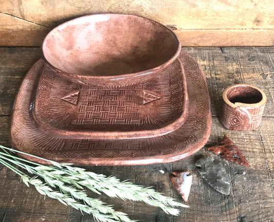 Limited Edition Rustic Dinnerware  ~ Southwestern Design ~ Burnt Red