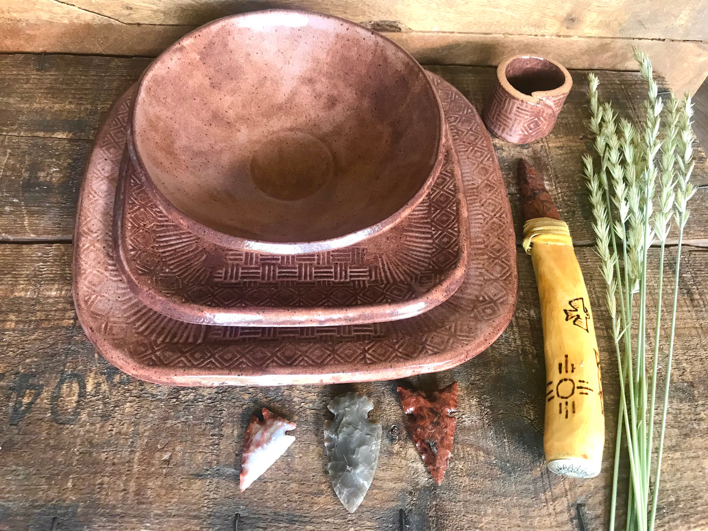 Limited Edition Rustic Dinnerware  ~ Southwestern Design ~ Burnt Red