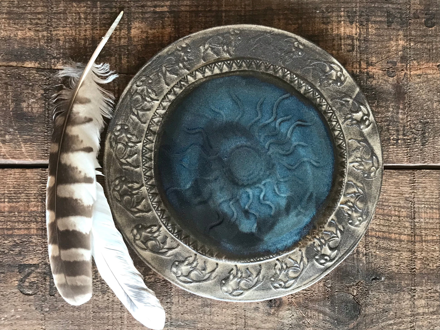 Rustic Wild Buffalo Night Sky Trivet ~ Blue & Brown ~ 8”