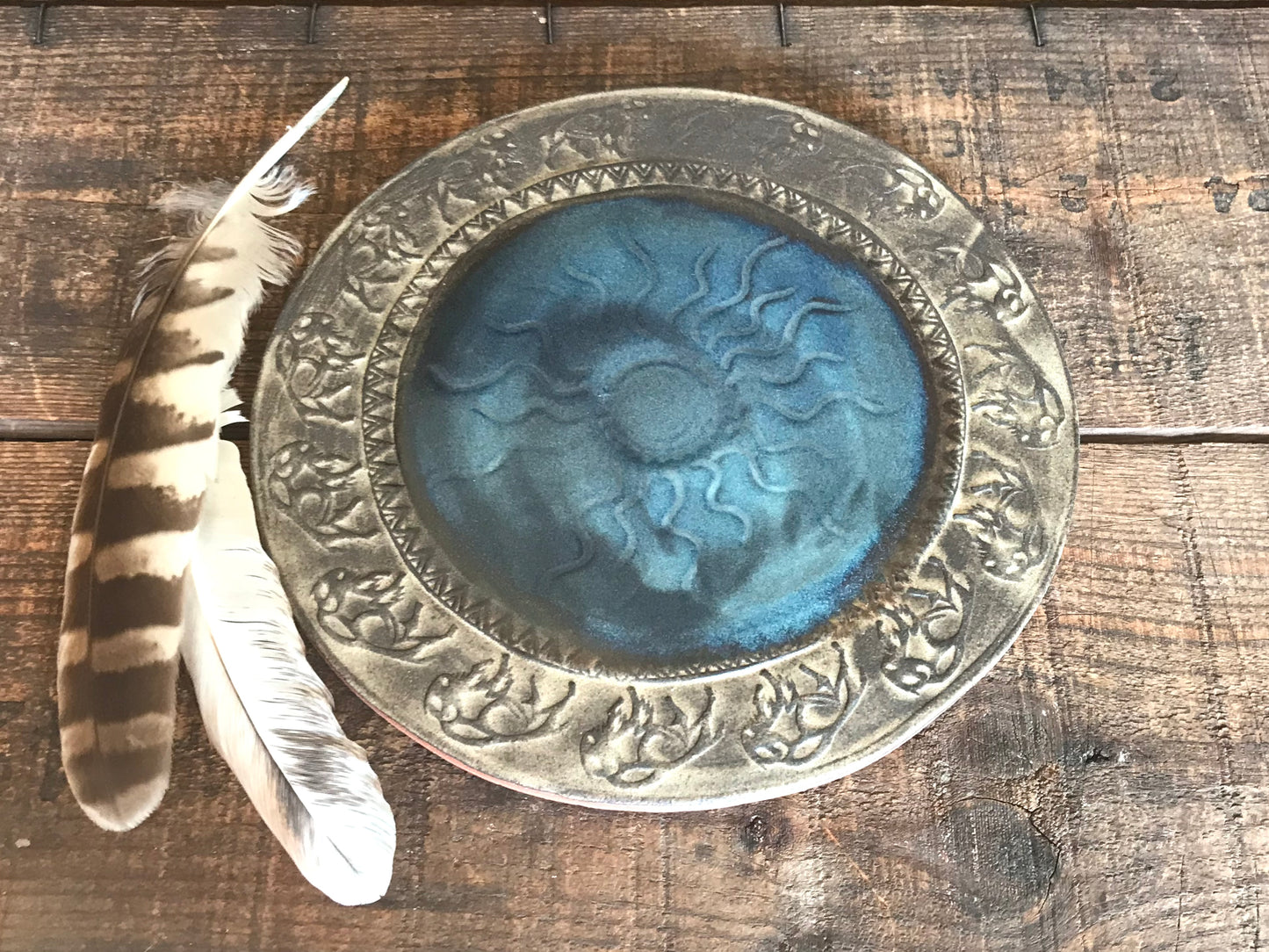 Rustic Wild Buffalo Night Sky Trivet ~ Blue & Brown ~ 8”