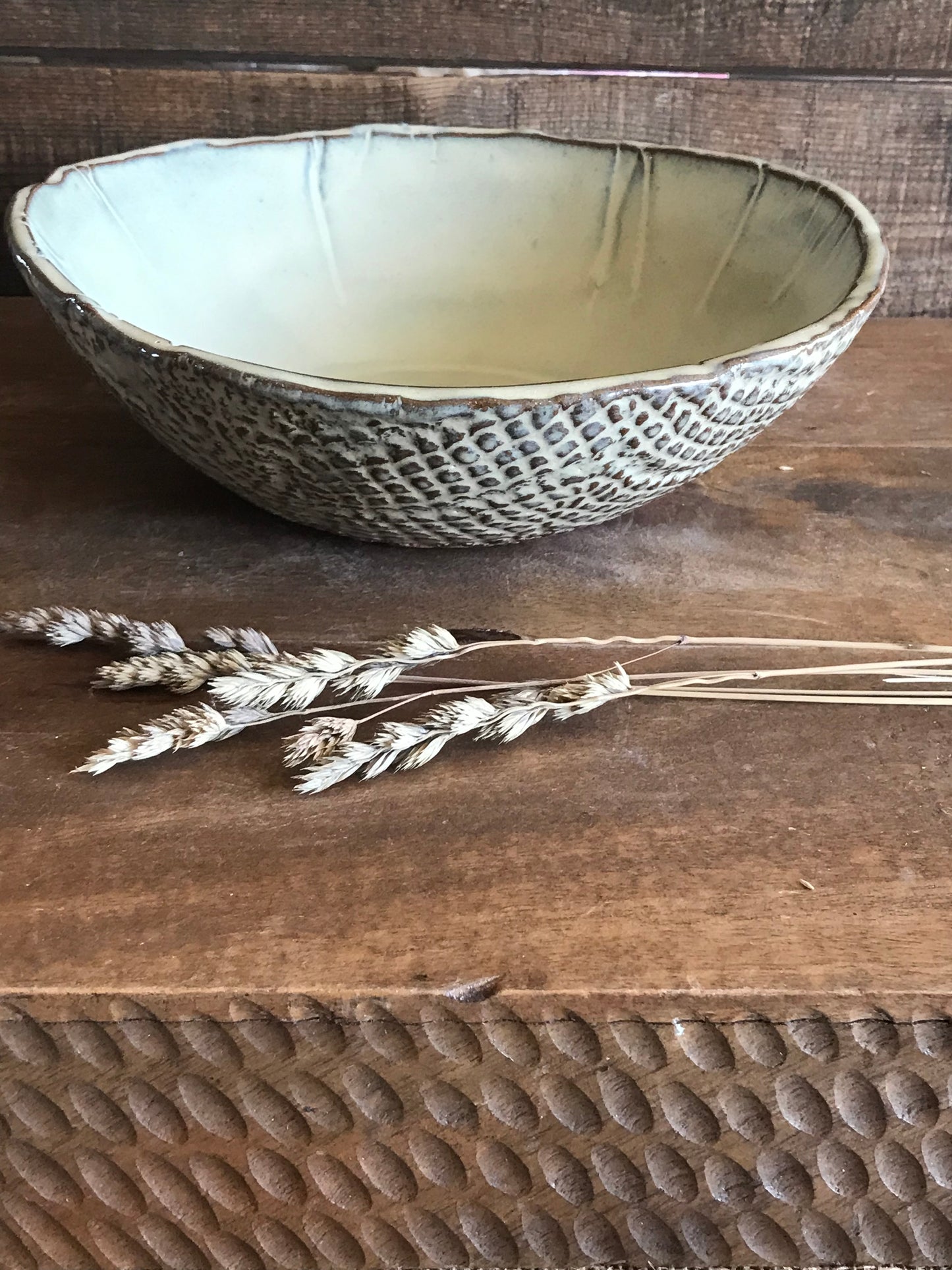 Rustic Doily Serving Bowl ~ 9” Diameter ~ 3” Depth~ Birch Brown