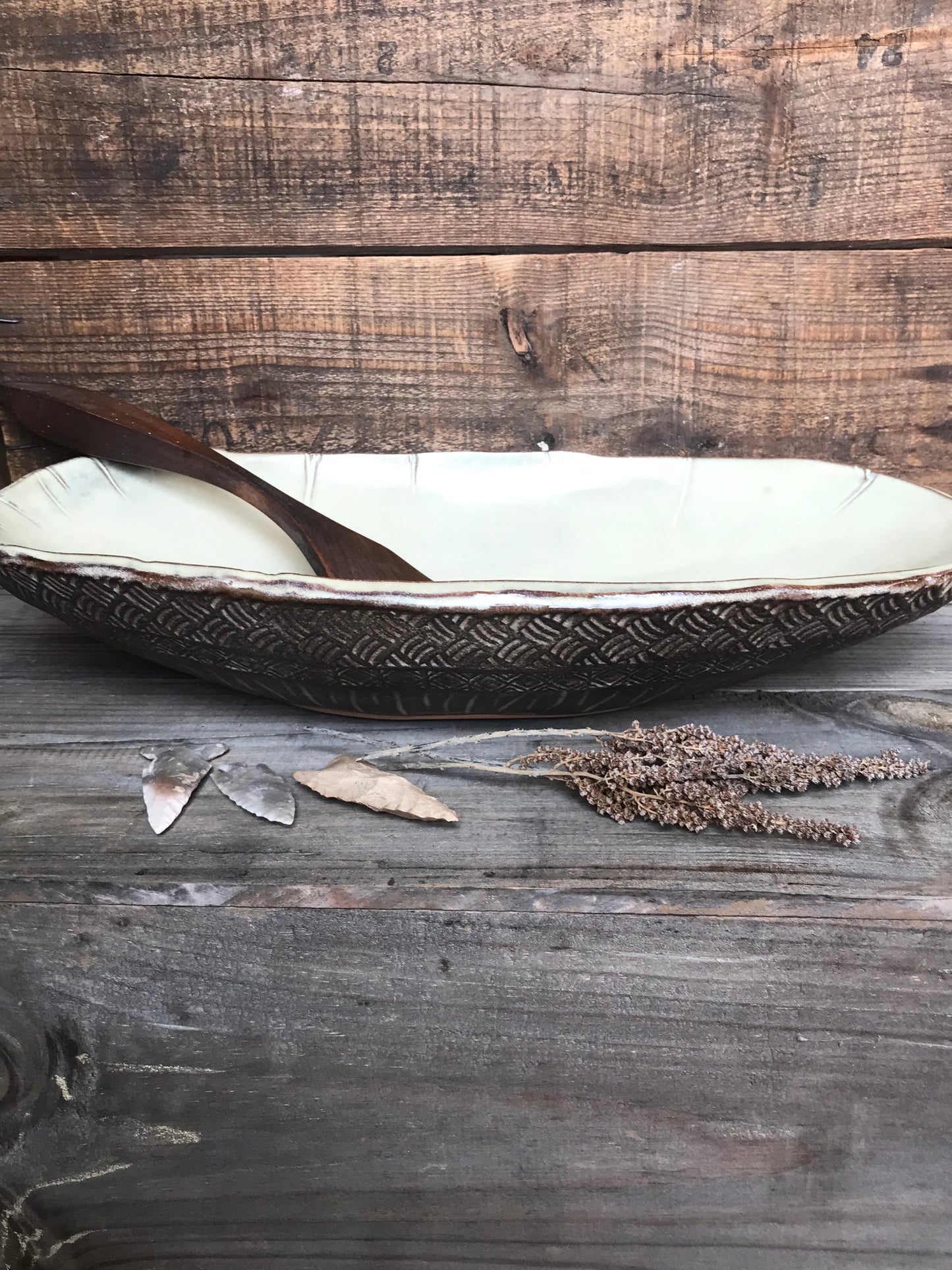 Rustic Basket Weave Oval Serving Bowl ~ 15.5”x 8” ~ 2.75” Depth~ Antique Birch & Brown