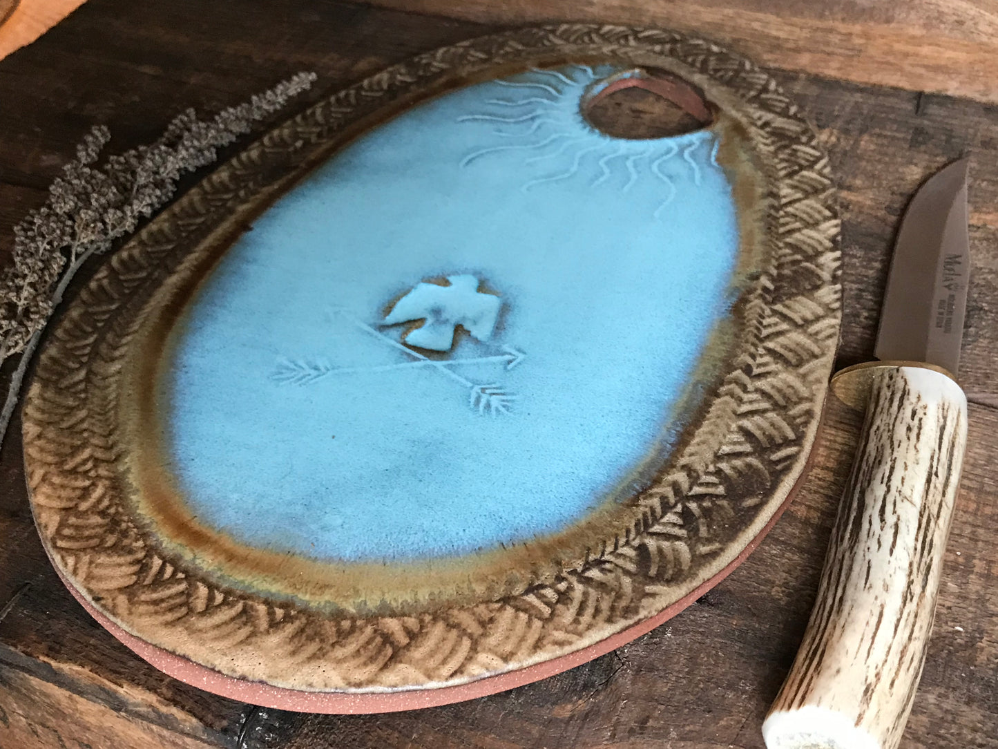 Rustic Thunderbird Cheese Platter ~ Cutting Board ~ Turquoise & Brown