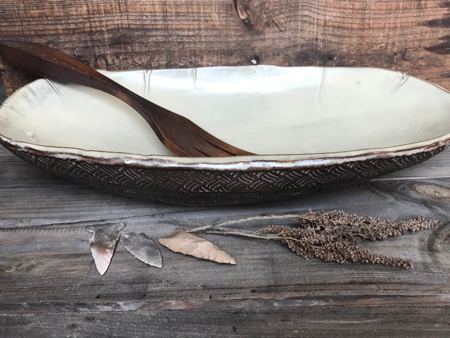 Rustic Basket Weave Oval Serving Bowl ~ 15.5”x 8” ~ 2.75” Depth~ Antique Birch & Brown