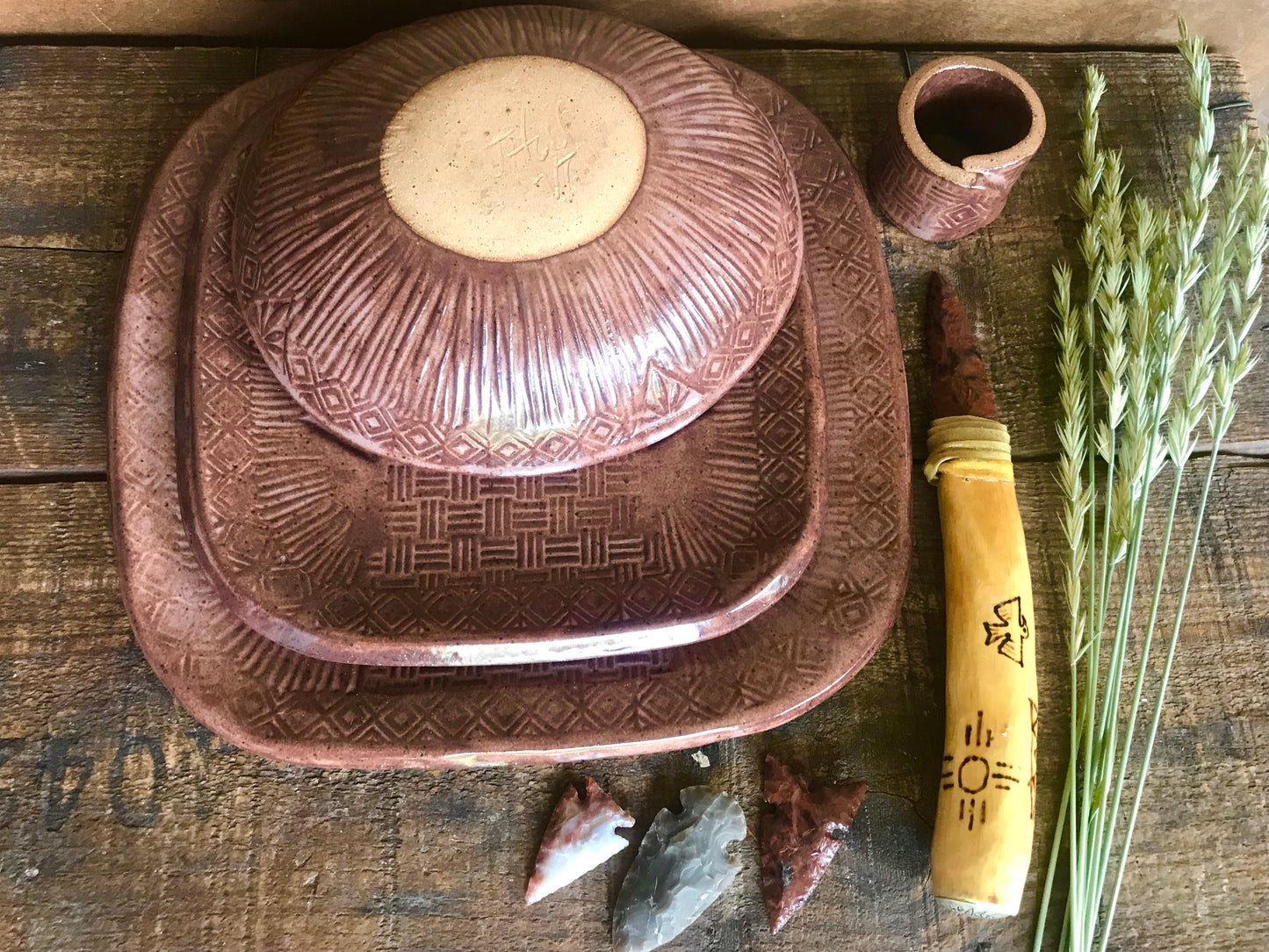 Limited Edition Rustic Dinnerware  ~ Southwestern Design ~ Burnt Red