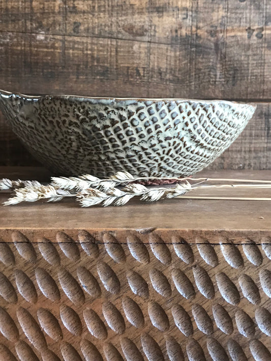 Rustic Doily Serving Bowl ~ 9” Diameter ~ 3” Depth~ Birch Brown