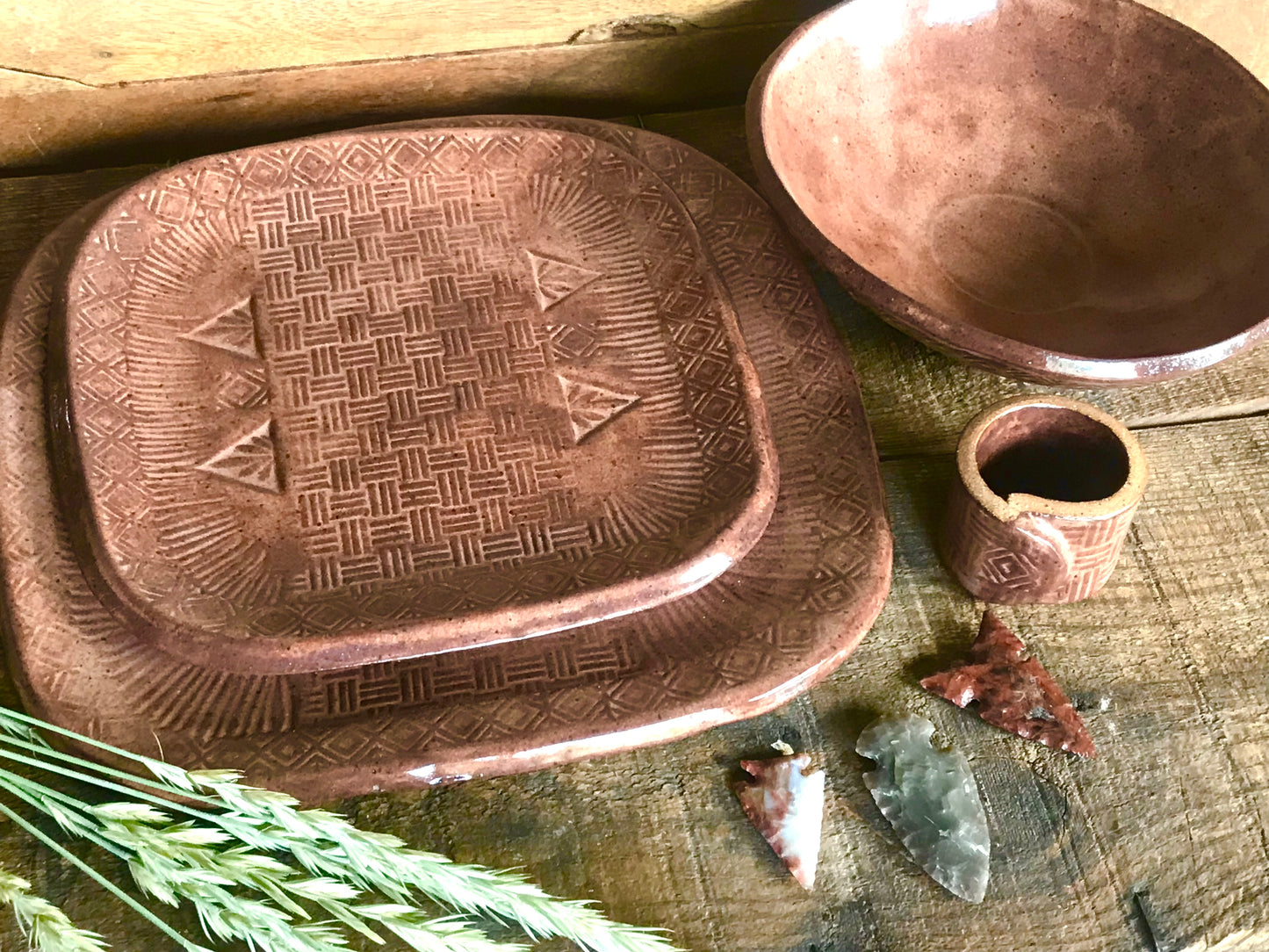 Limited Edition Rustic Dinnerware  ~ Southwestern Design ~ Burnt Red