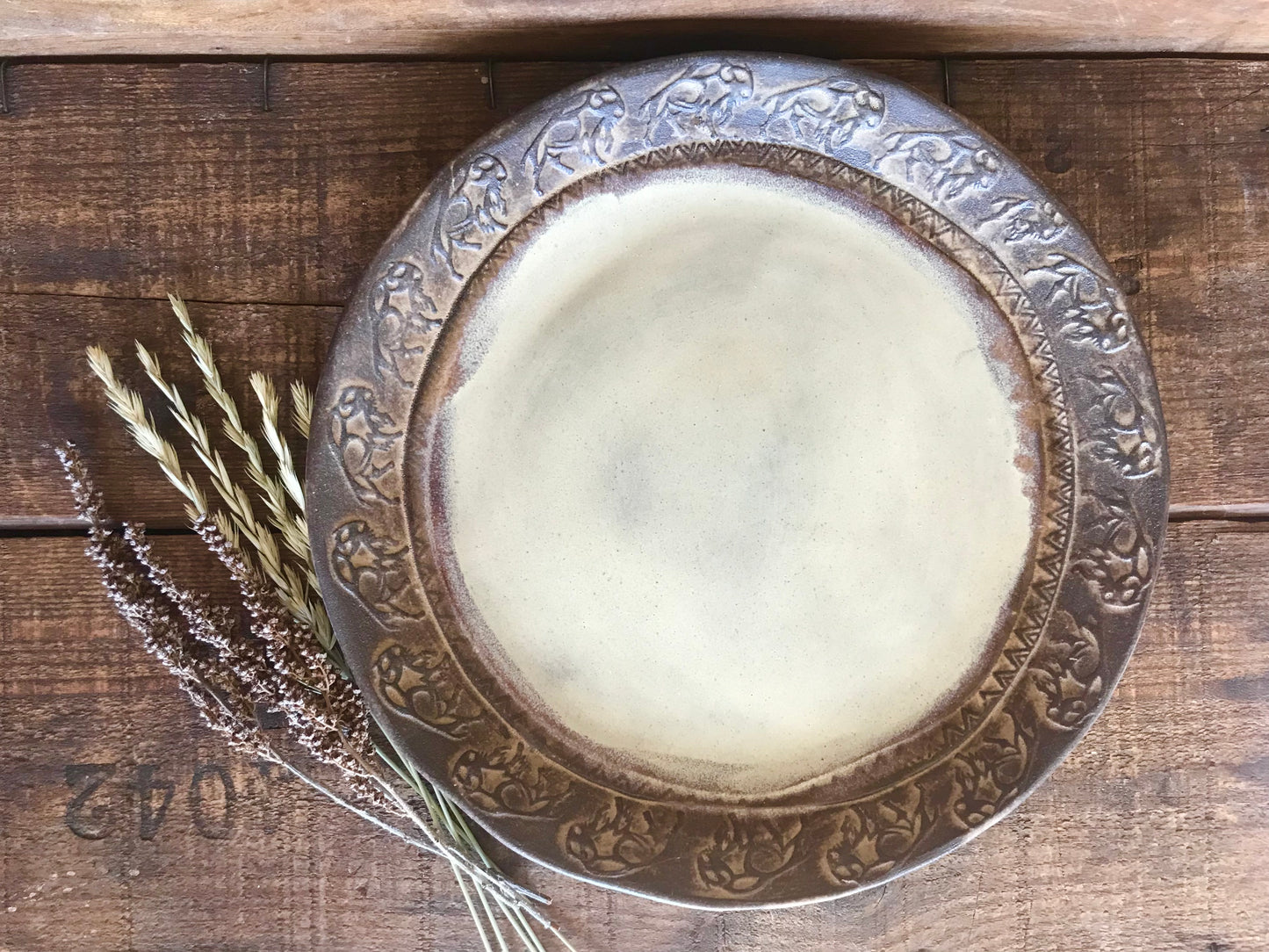 Rustic Wild Buffalo Dinnerware Set Dinner & Salad Plate & Bowl ~ Birch & Brown Glaze