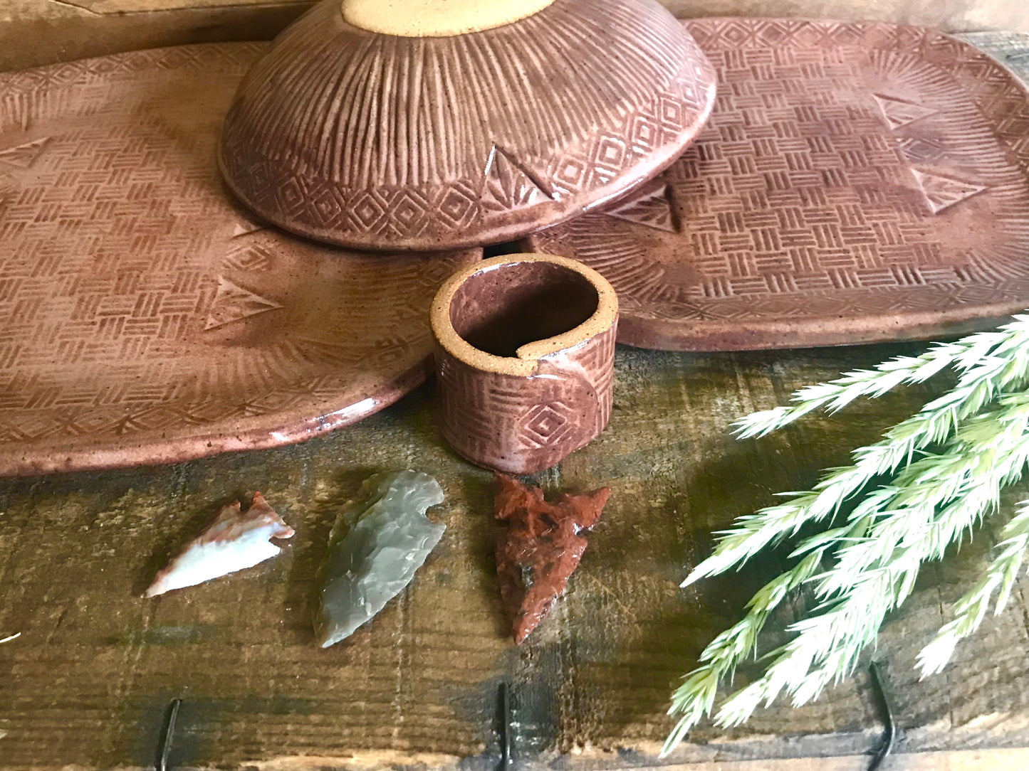 Limited Edition Rustic Dinnerware  ~ Southwestern Design ~ Burnt Red