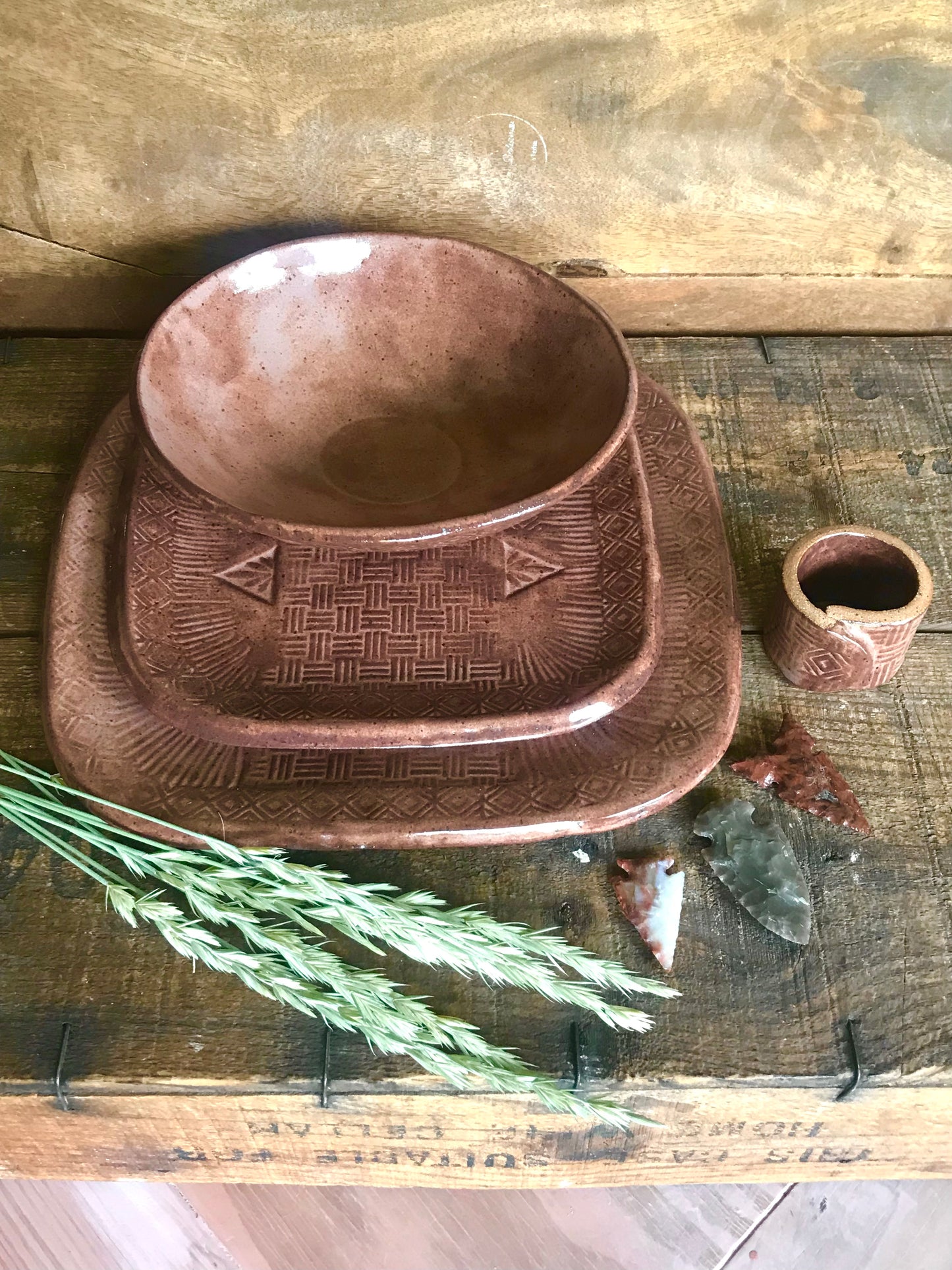 Limited Edition Rustic Dinnerware  ~ Southwestern Design ~ Burnt Red