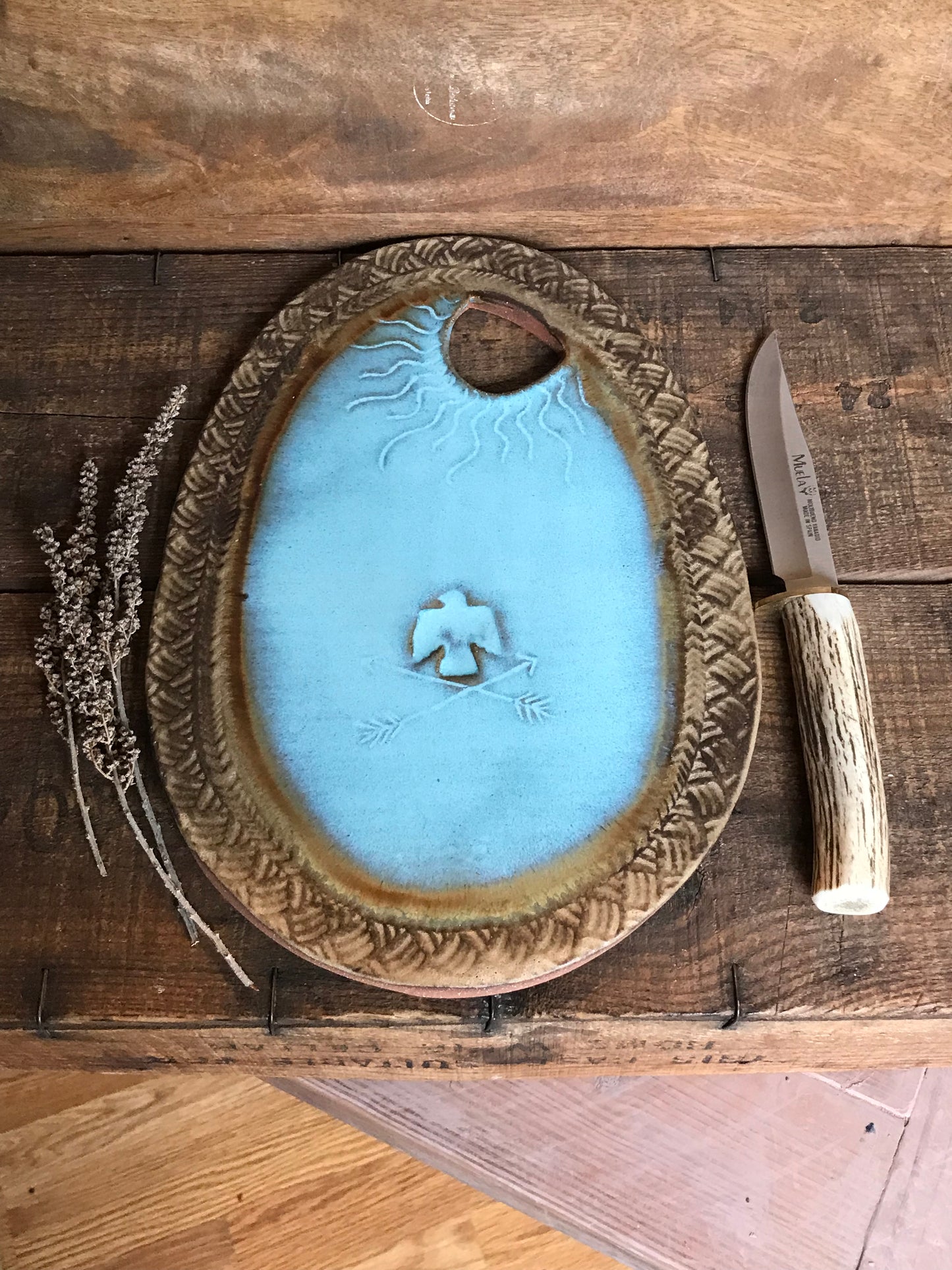 Rustic Thunderbird Cheese Platter ~ Cutting Board ~ Turquoise & Brown